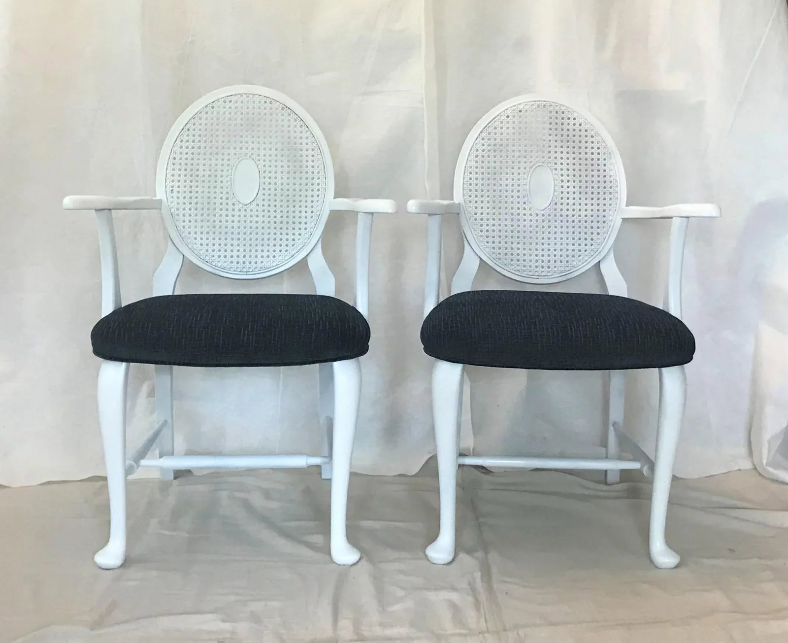 Mid-Century Caned Balloon Back Arm Chairs- a Pair - 7