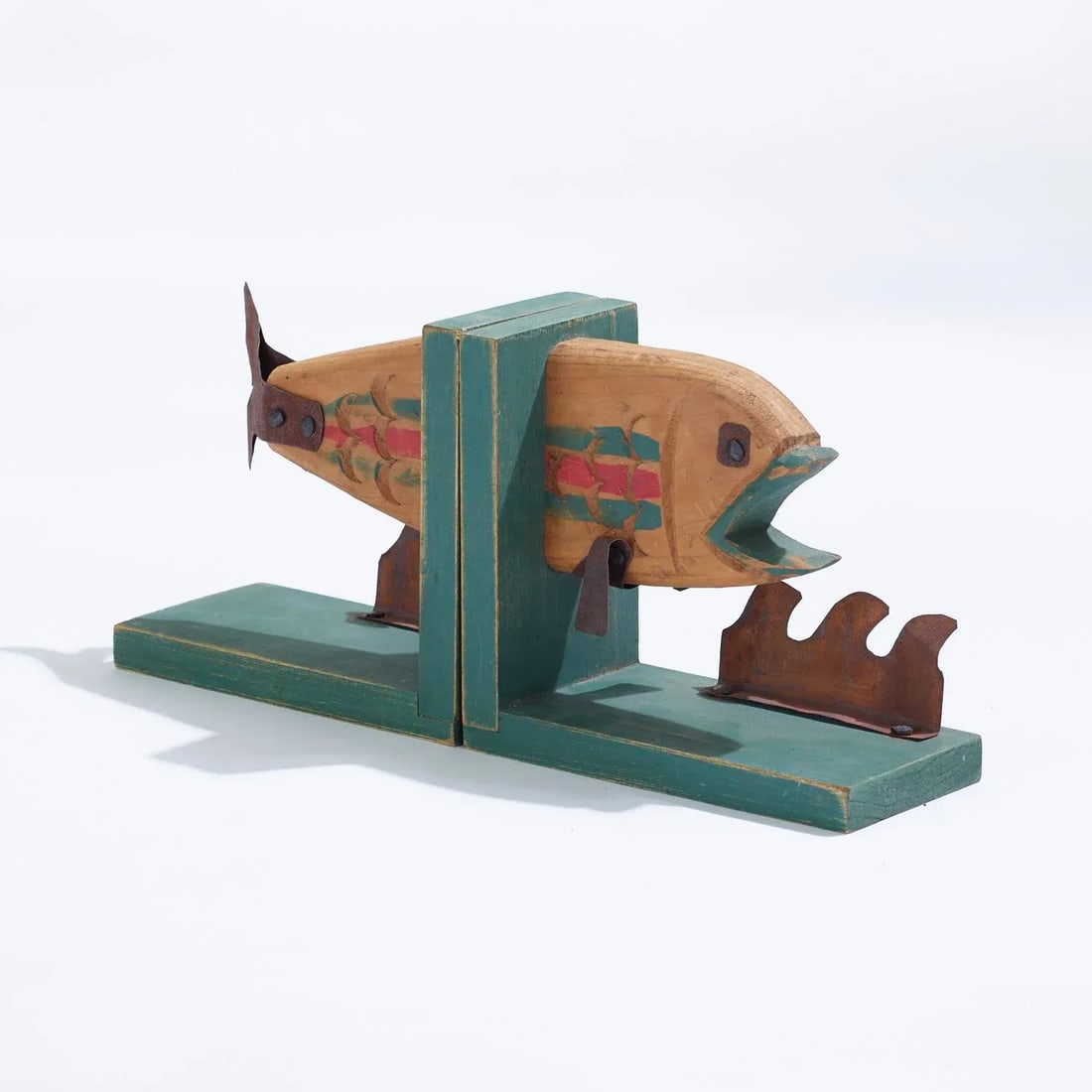 Vintage Rustic and Wood and Metal Fish Bookends - a Pair - 2