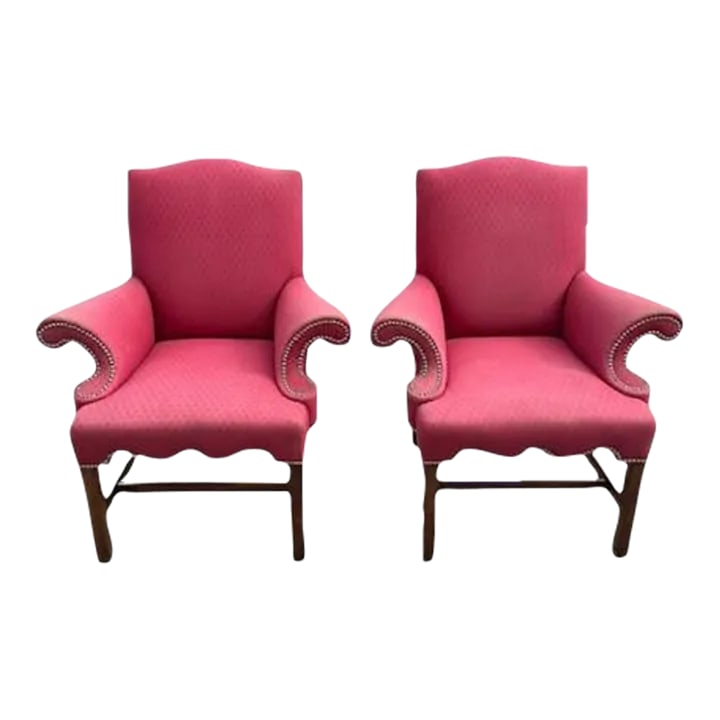 Pair of 1920s Mahogany Chippendale Style Library Chairs (1 of 12)