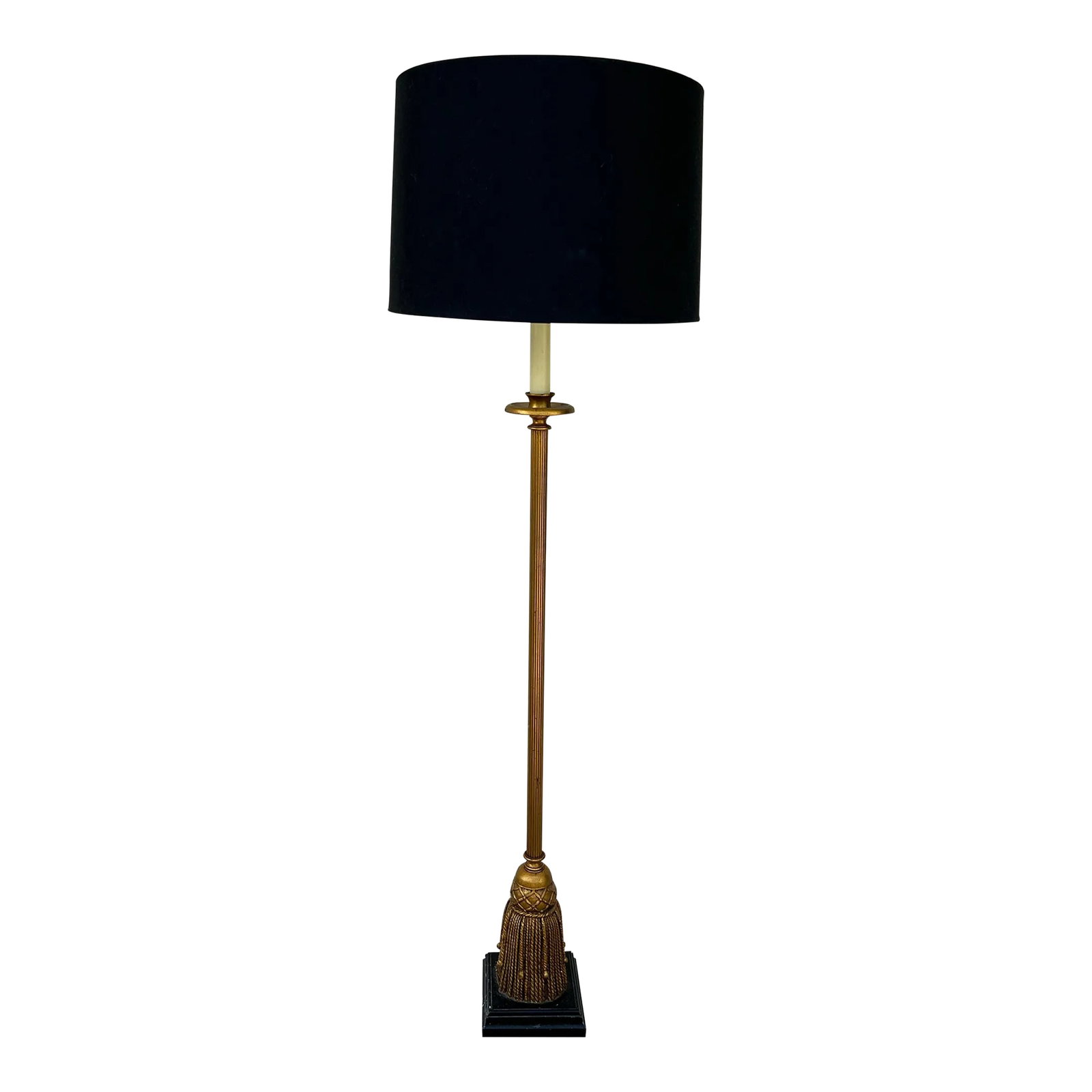 Vintage Dorothy Draper Style Tassel Floor Lamp: Chic mid-century floor lamp in the style of Dorothy Draper with a beaded brass stem on a gilt plaster tassel... Condition: Alterations: Original Condition Unaltered Imperfections: Some Imperfections