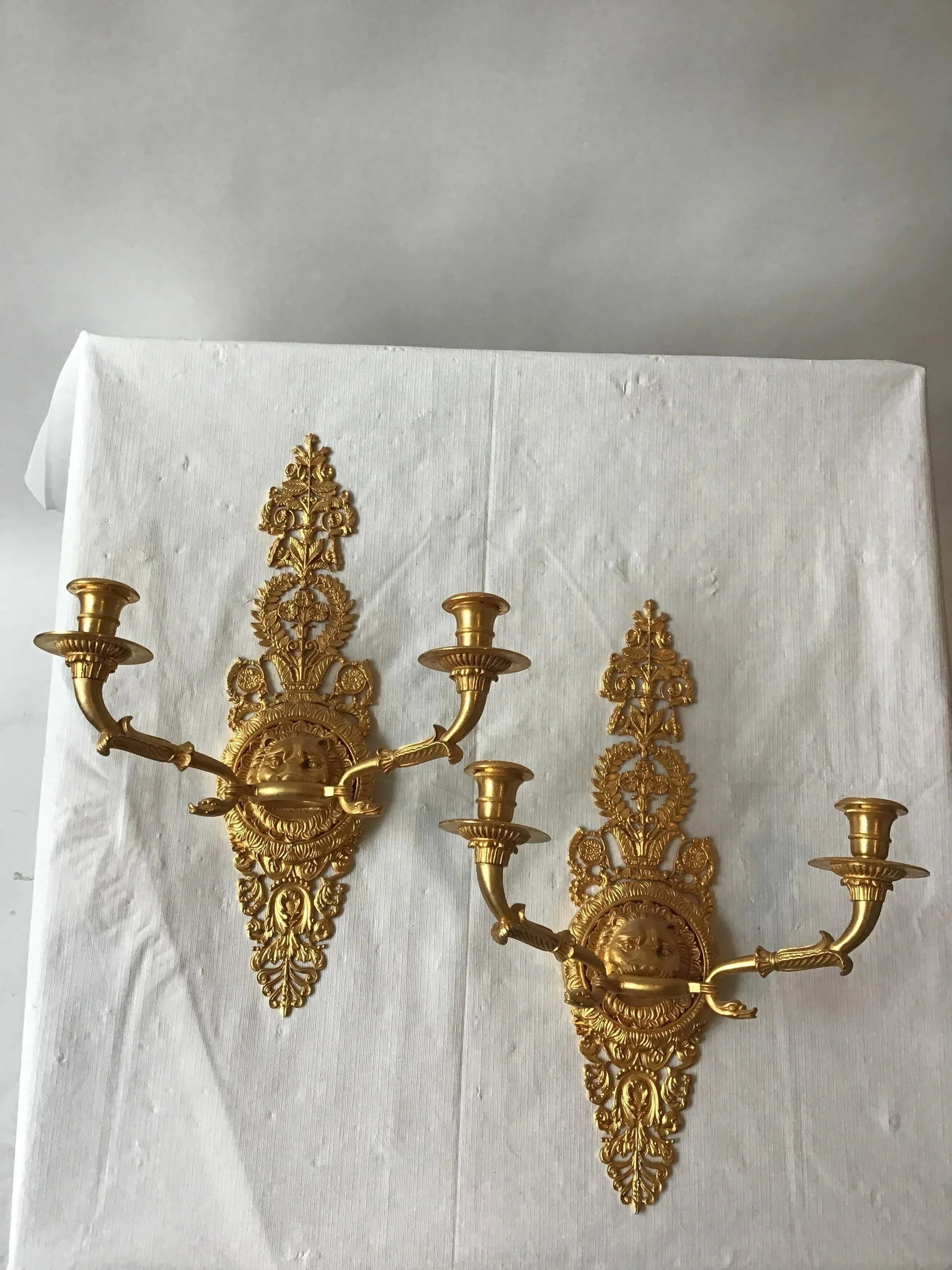 3 Versace Style Gold-Plated Lion Head Classical Sconces - 2