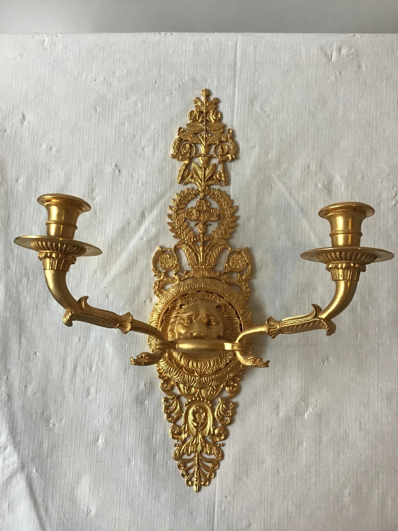 3 Versace Style Gold-Plated Lion Head Classical Sconces - 3