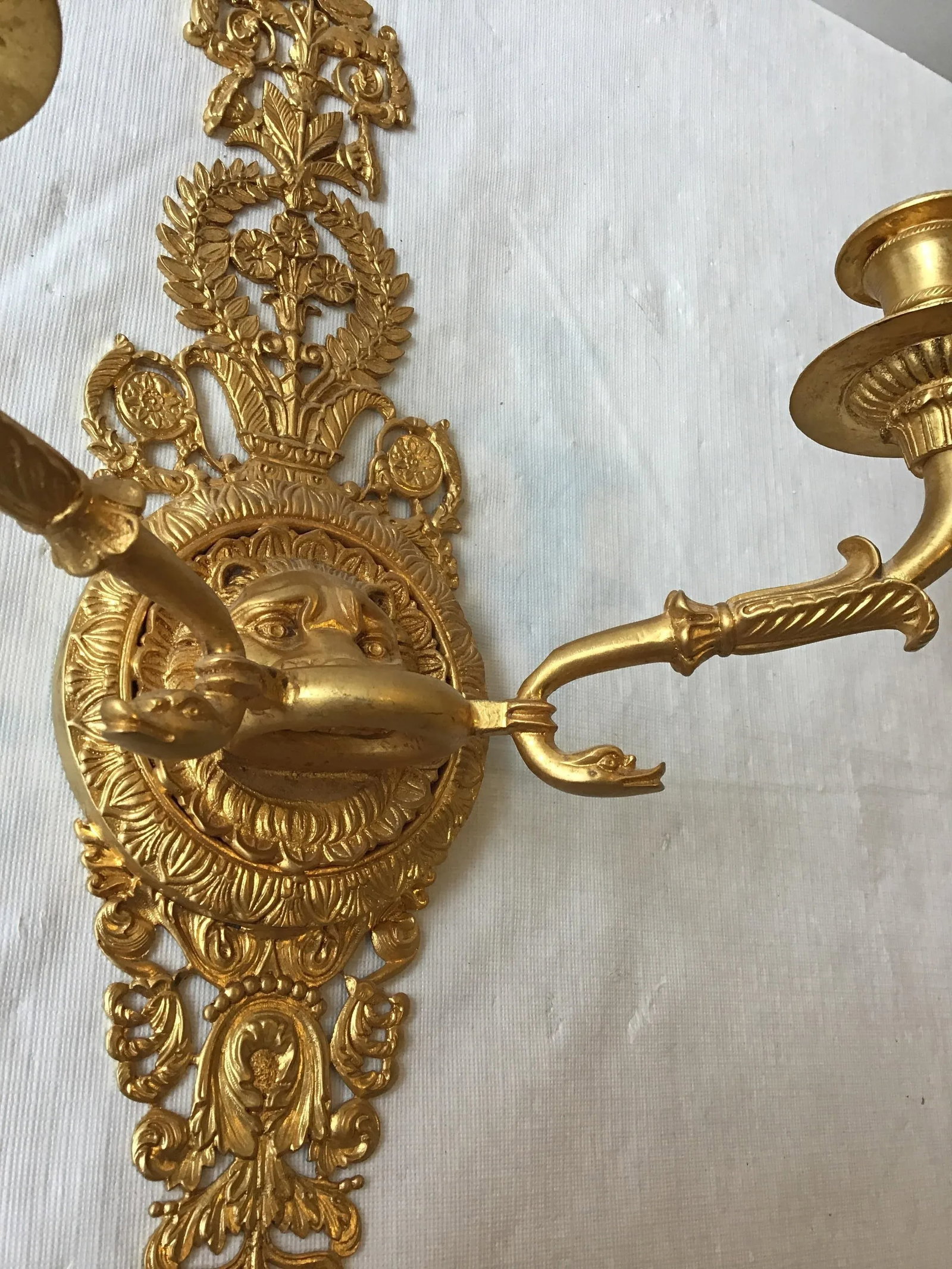 3 Versace Style Gold-Plated Lion Head Classical Sconces - 7
