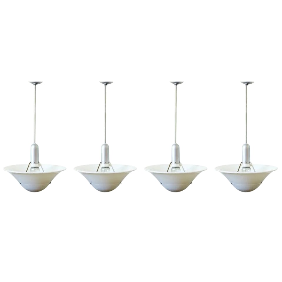 Art Deco Dish Light: This dish light by The Miller Company features a substantial glass dish shade, which clips on to a streamlined aluminium fixture. Condition: Alterations: Unknown Imperfections: Some Imperfections Cond