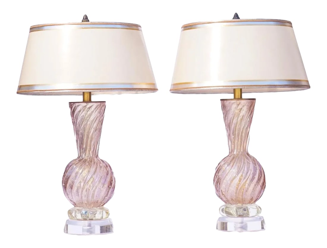 Vintage Italian Murano Lavender Lamps With Lucite Bases (1 of 5)