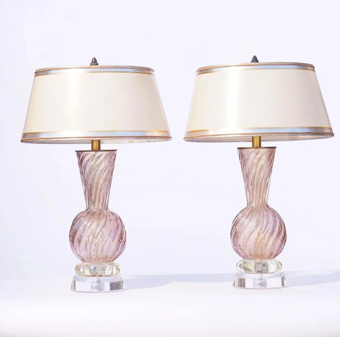 Vintage Italian Murano Lavender Lamps With Lucite Bases - 5