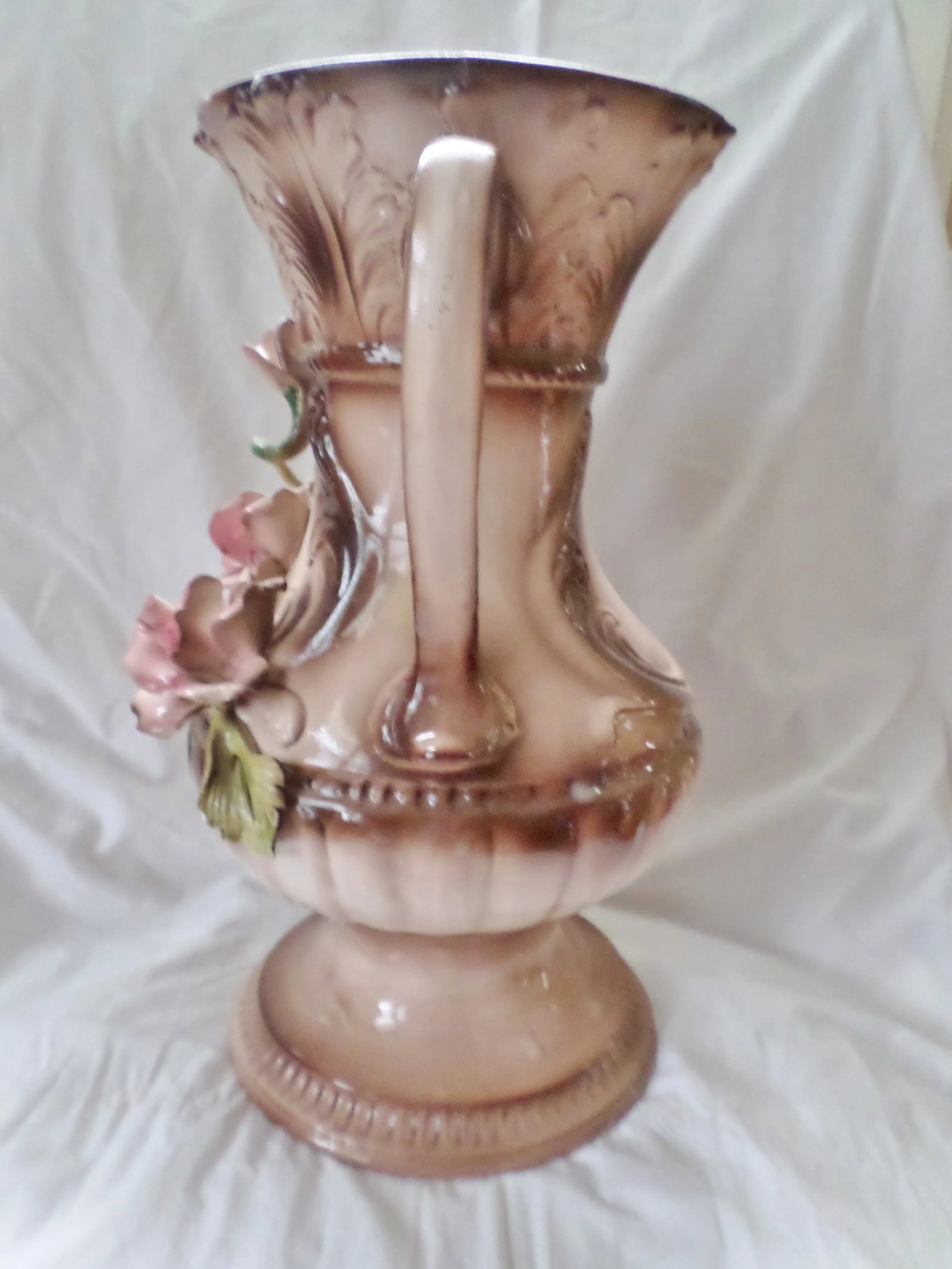 Vintage Italian Amphora Capodimonte Double Handled Vase Urn With Roses - 3