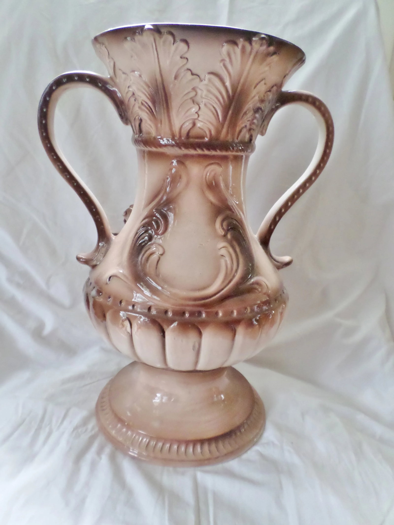 Vintage Italian Amphora Capodimonte Double Handled Vase Urn With Roses - 4