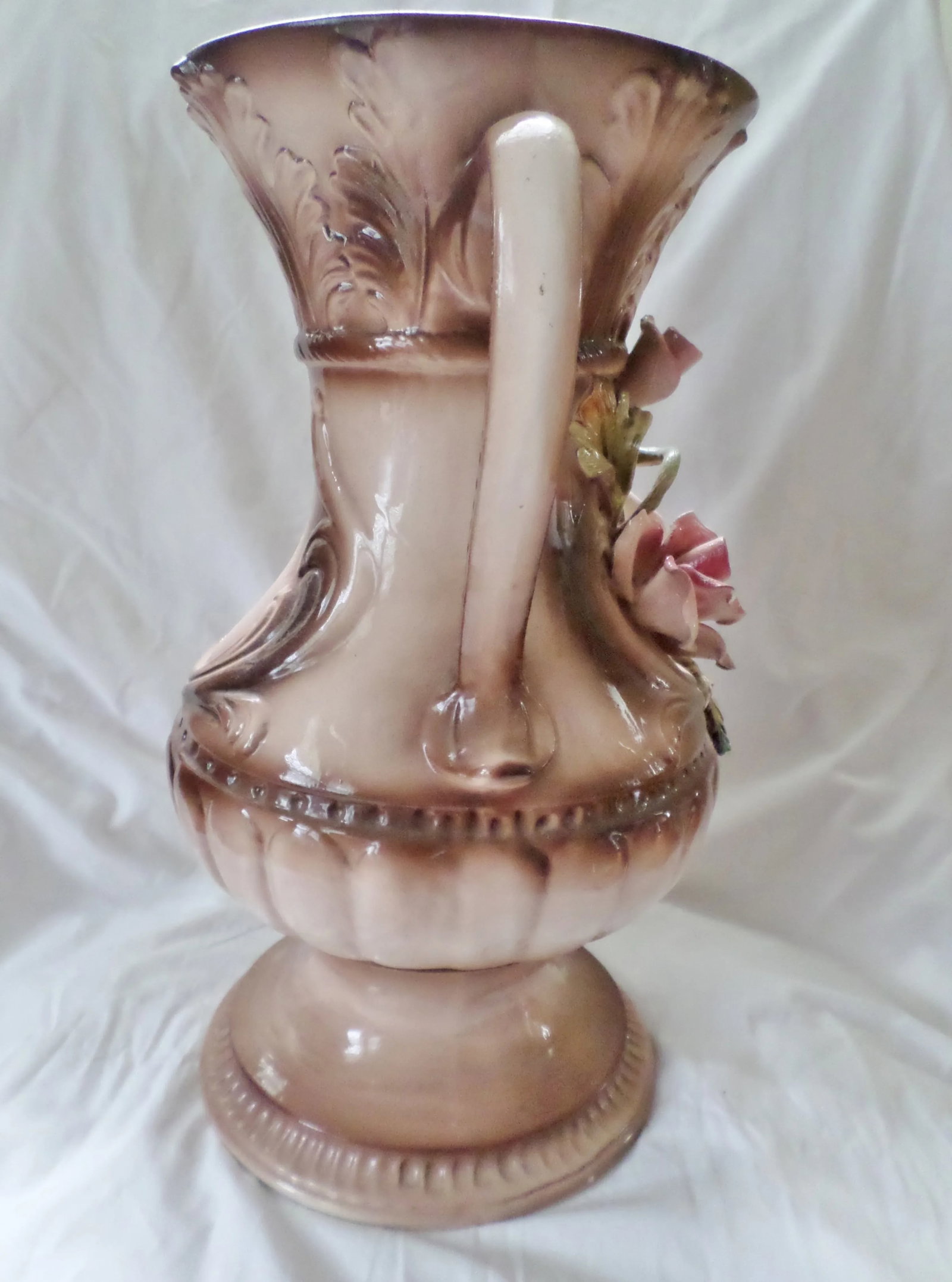 Vintage Italian Amphora Capodimonte Double Handled Vase Urn With Roses - 5
