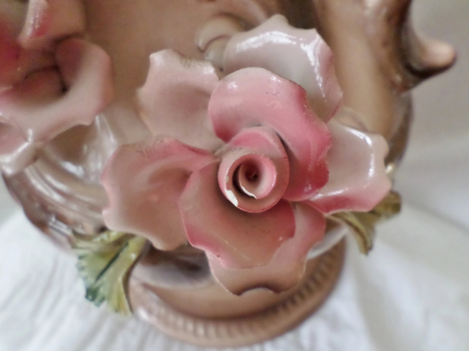 Vintage Italian Amphora Capodimonte Double Handled Vase Urn With Roses - 7