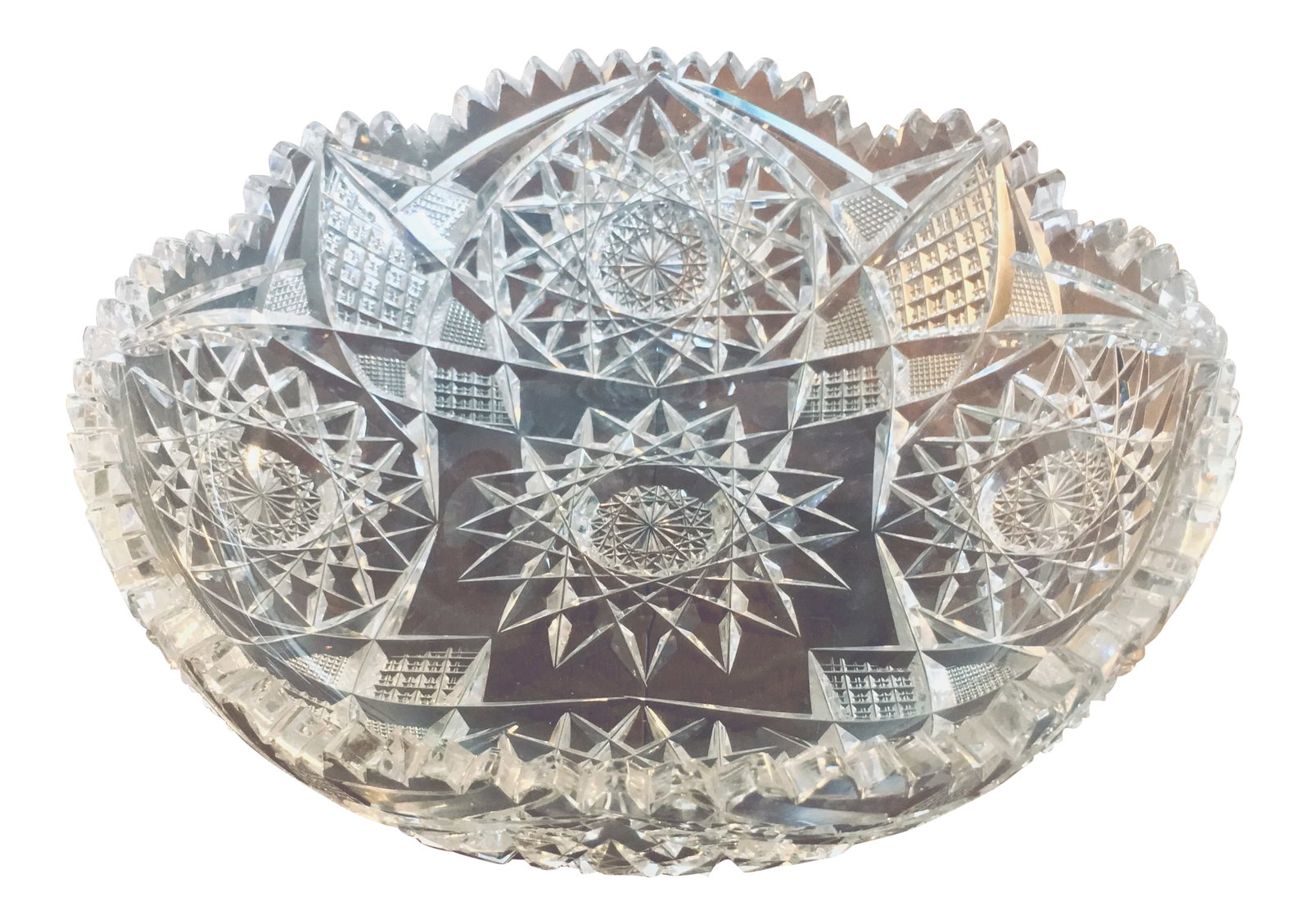 10" American Brilliant Period Cut Crystal Bowl: The American Brilliant Period from 176-1917 showcased American as the best crystal cutters in the world. Original works from this period are highly prized by collectors and this piece is an exceptiona