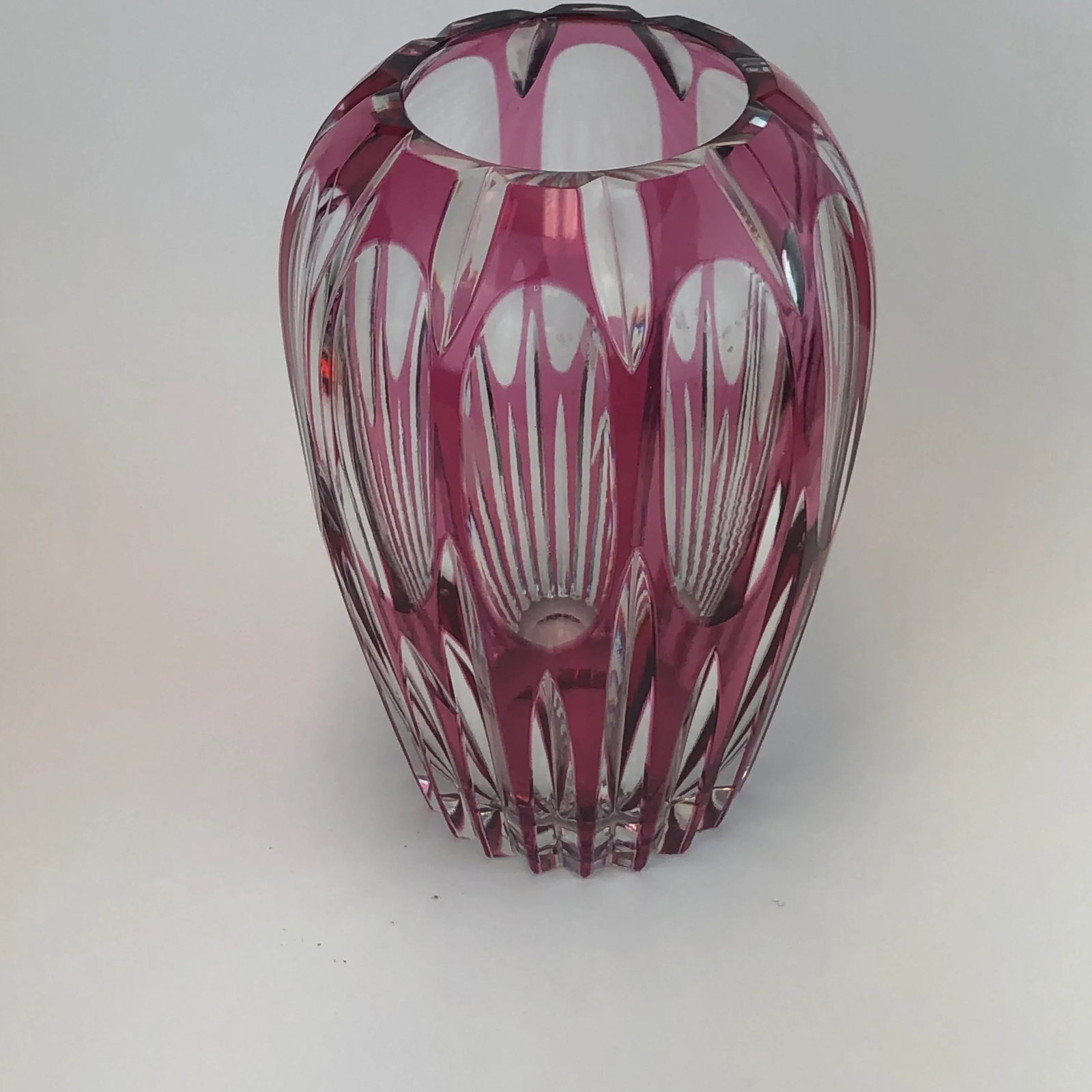 1970s Vintage Val St. Lambert Style Cranberry Cut to Clear Vase - 4