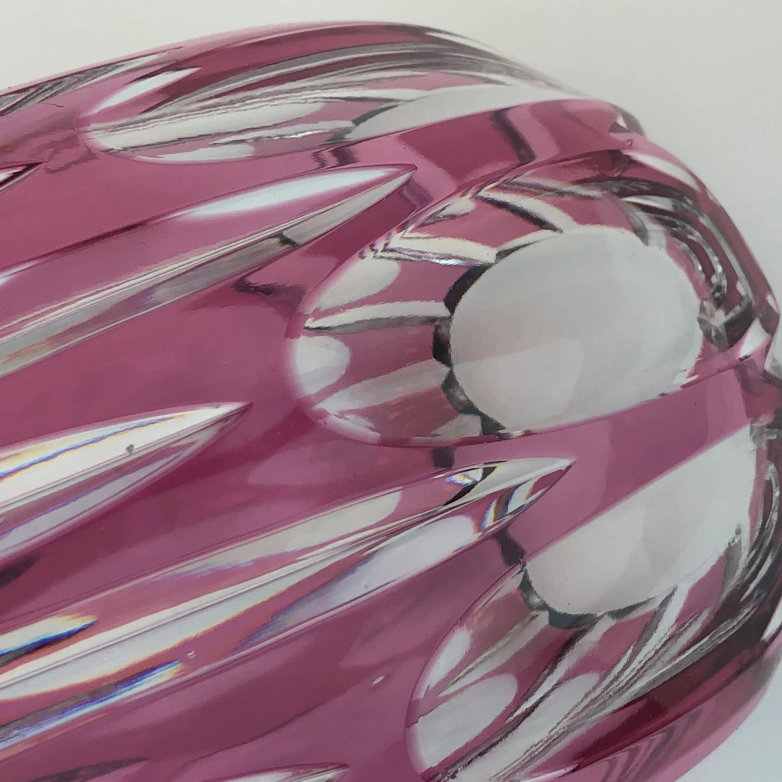 1970s Vintage Val St. Lambert Style Cranberry Cut to Clear Vase - 6