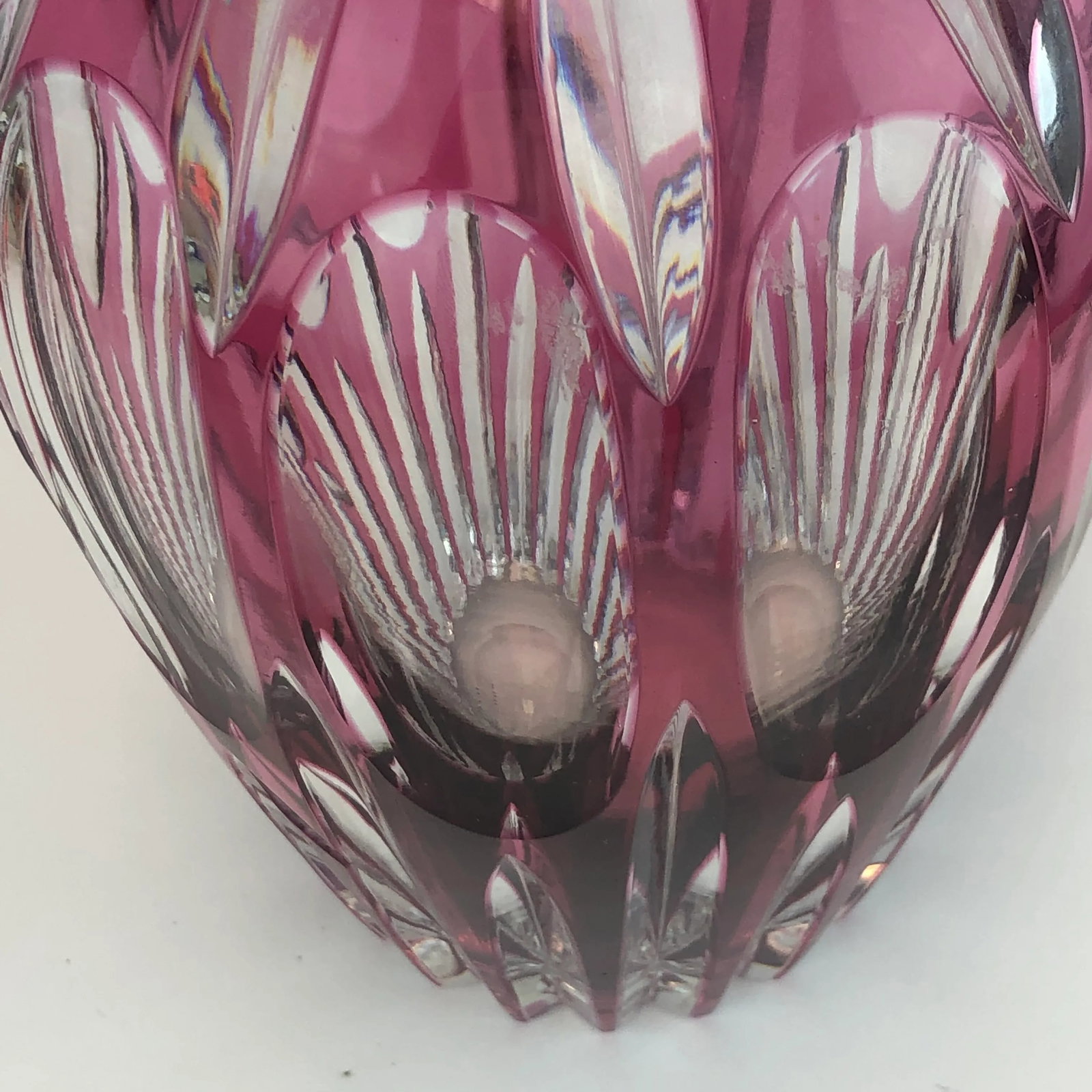 1970s Vintage Val St. Lambert Style Cranberry Cut to Clear Vase - 8