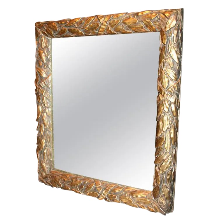 French Gilt Laurel and Ribbon Decorated Mirror: A French gilt plaster laurel and ribbon decorated rectangular mirror with distressed mirrors. Condition: Alterations: Unknown Imperfections: Some Imperfections Condition Notes: Good Cracks and