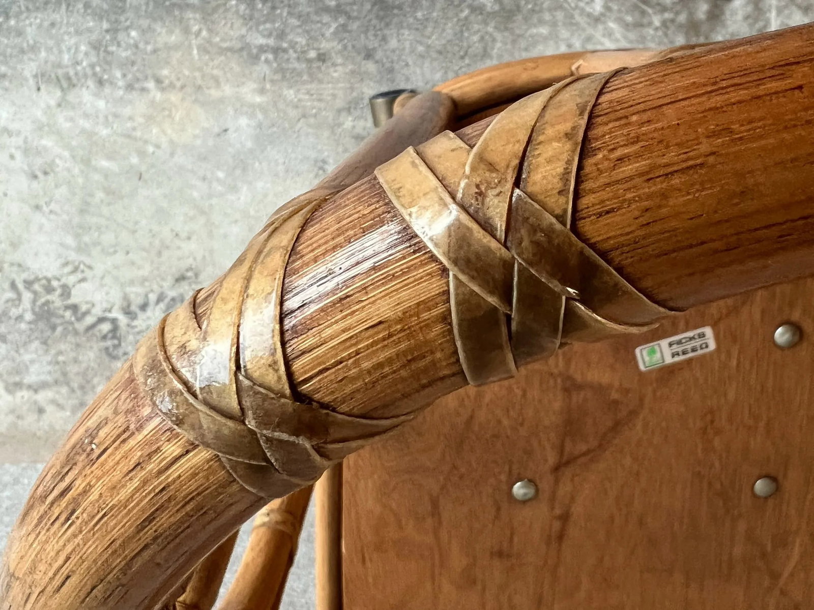 Late 20th Century Vintage Mid Century Boho Chic Style Ficks Reed Leather Bound Rattan and Teak Swive - 10