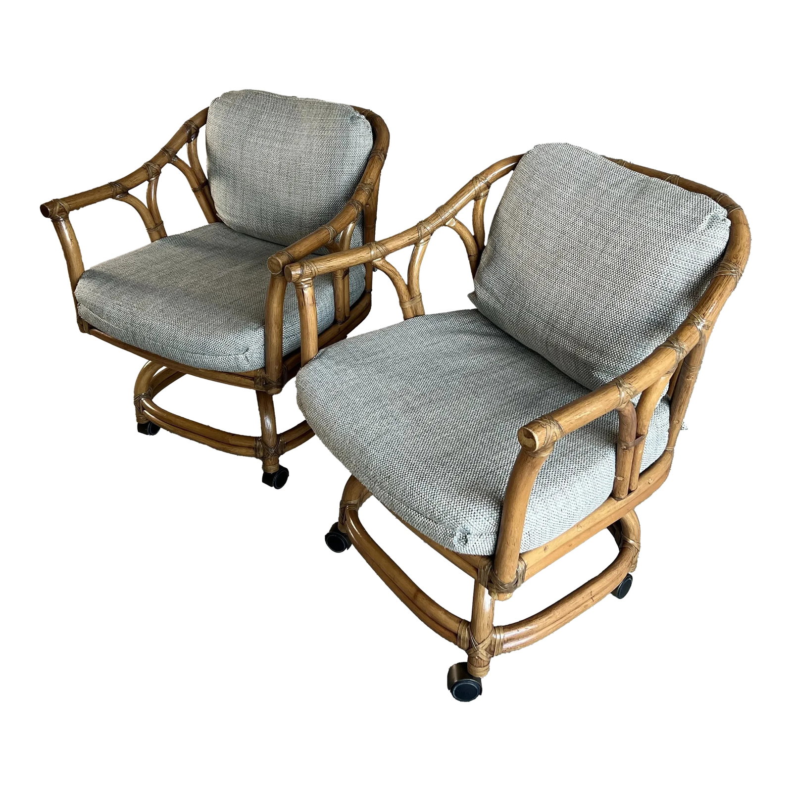 Late 20th Century Vintage Mid Century Boho Chic Style Ficks Reed Leather Bound Rattan and Teak Swive (1 of 12)