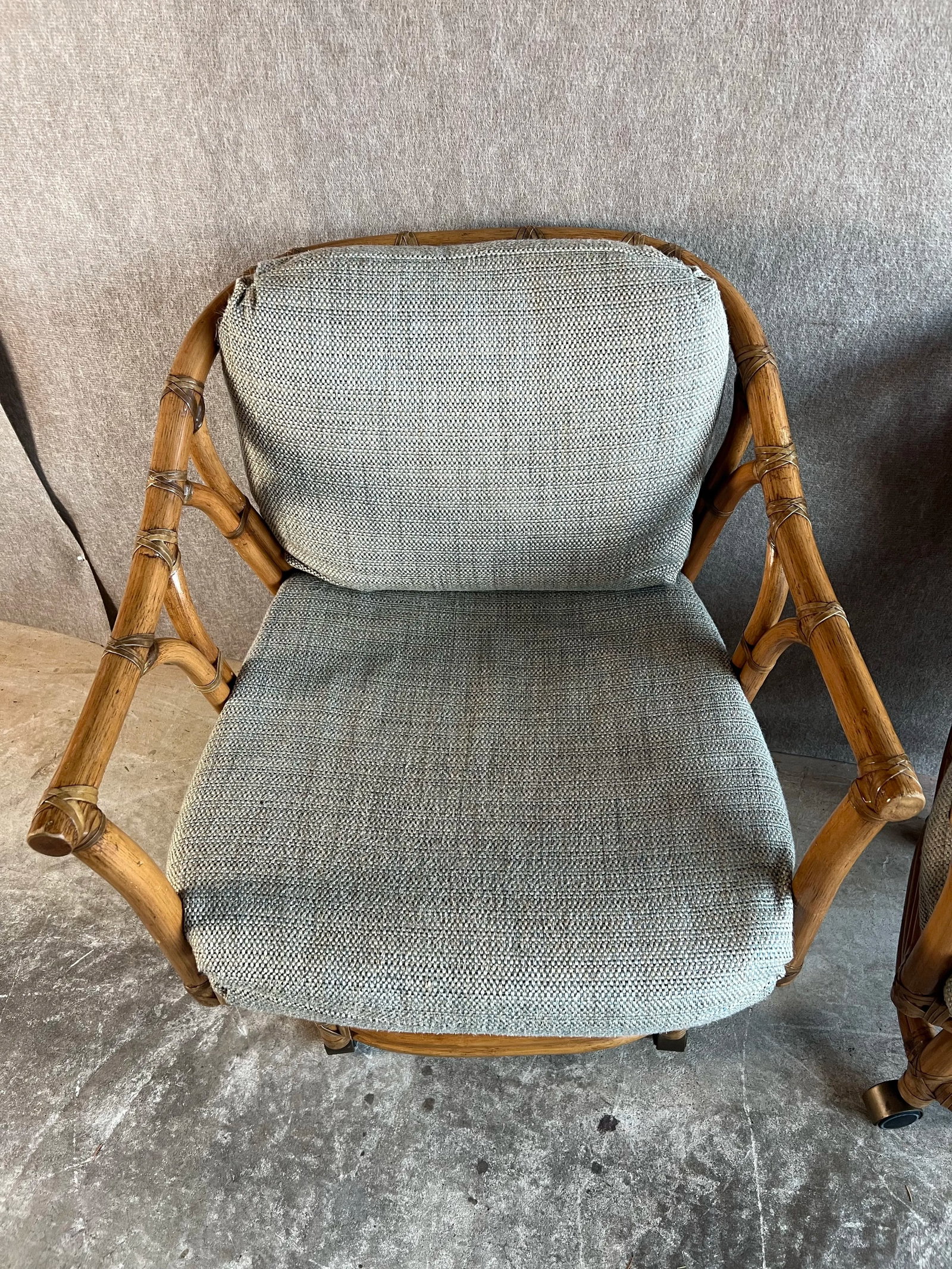 Late 20th Century Vintage Mid Century Boho Chic Style Ficks Reed Leather Bound Rattan and Teak Swive - 4