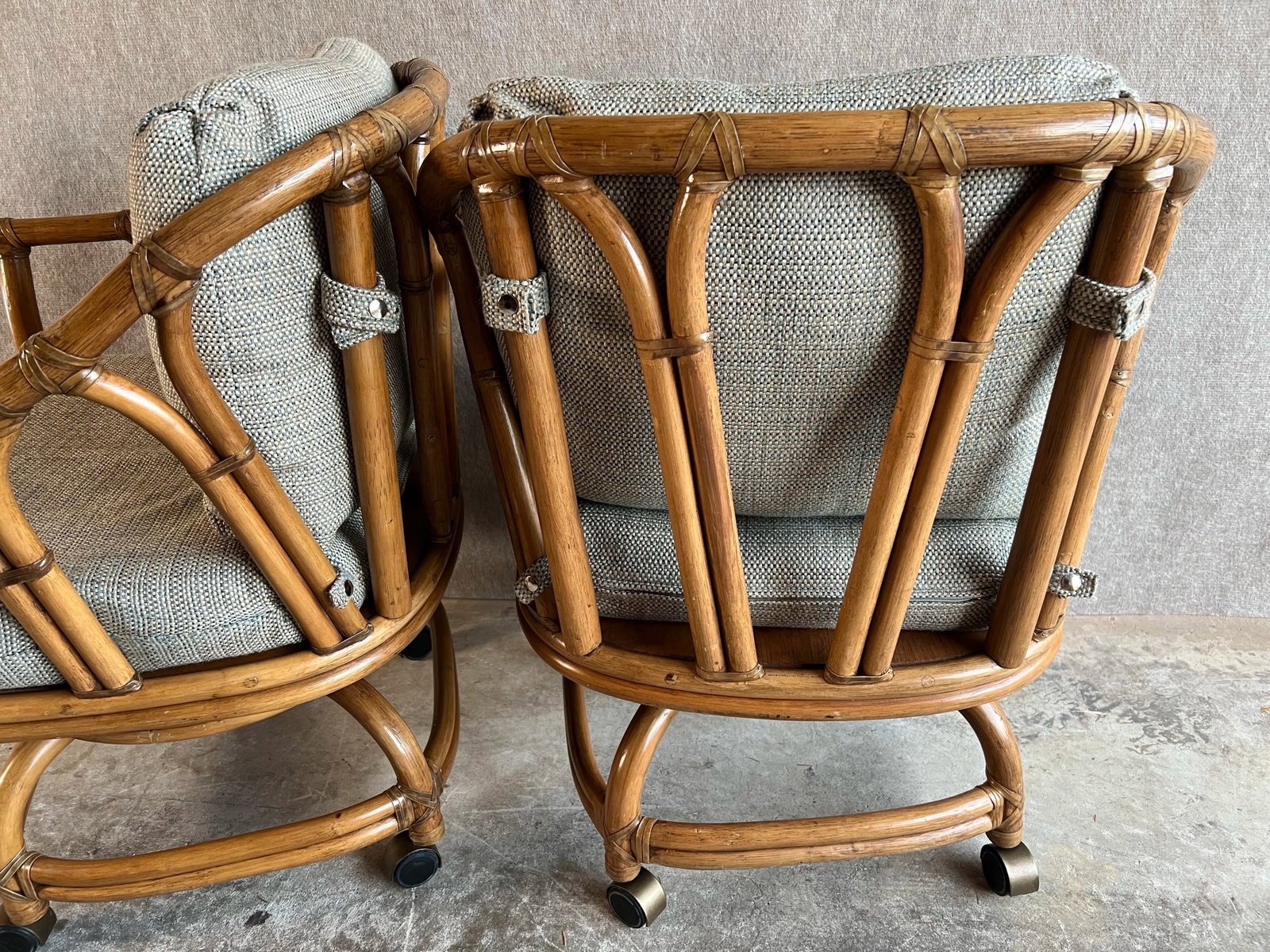 Late 20th Century Vintage Mid Century Boho Chic Style Ficks Reed Leather Bound Rattan and Teak Swive - 5