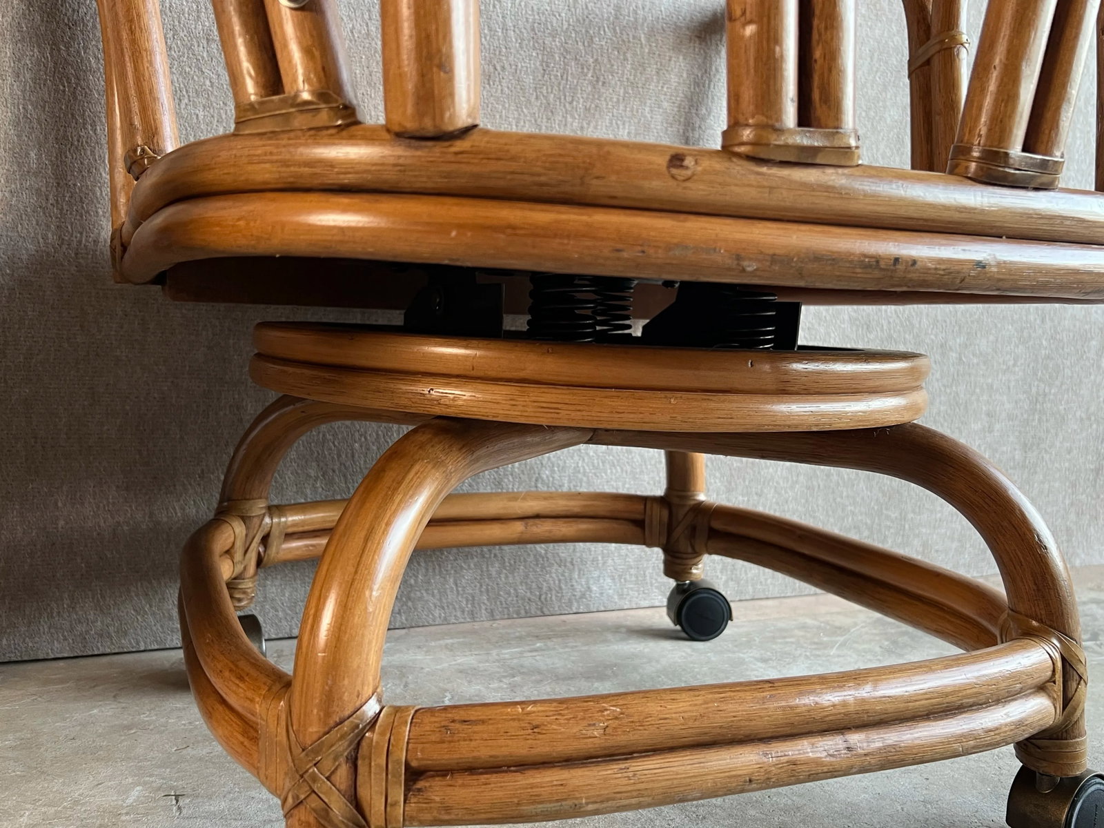 Late 20th Century Vintage Mid Century Boho Chic Style Ficks Reed Leather Bound Rattan and Teak Swive - 9