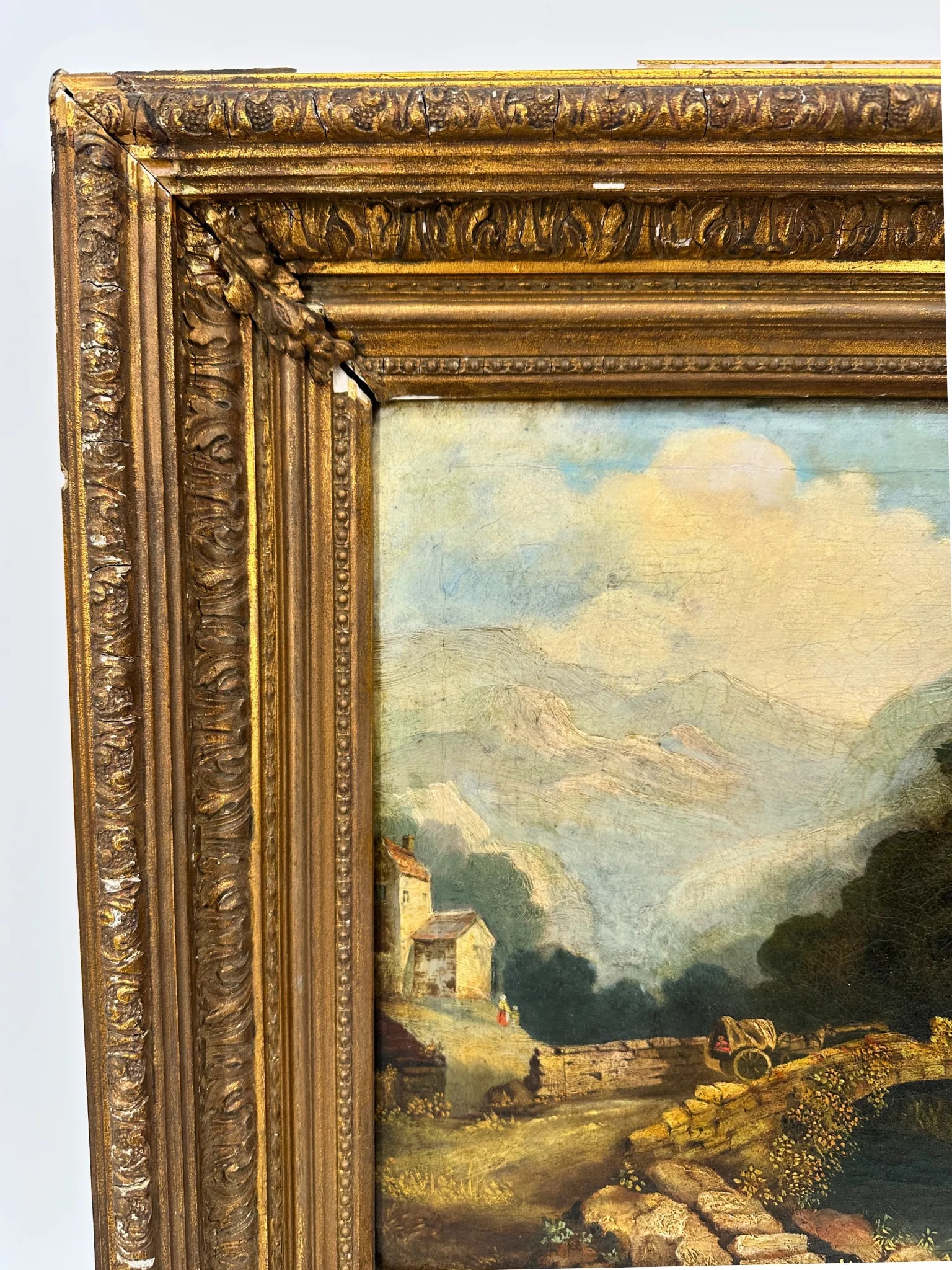 19th Century Landscape Painting Gilt Frame Antique - 2