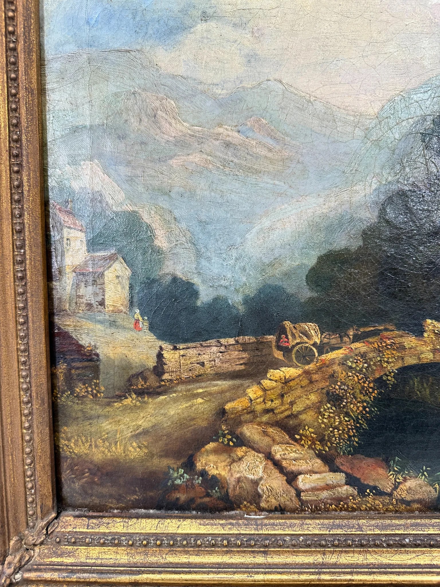 19th Century Landscape Painting Gilt Frame Antique - 5