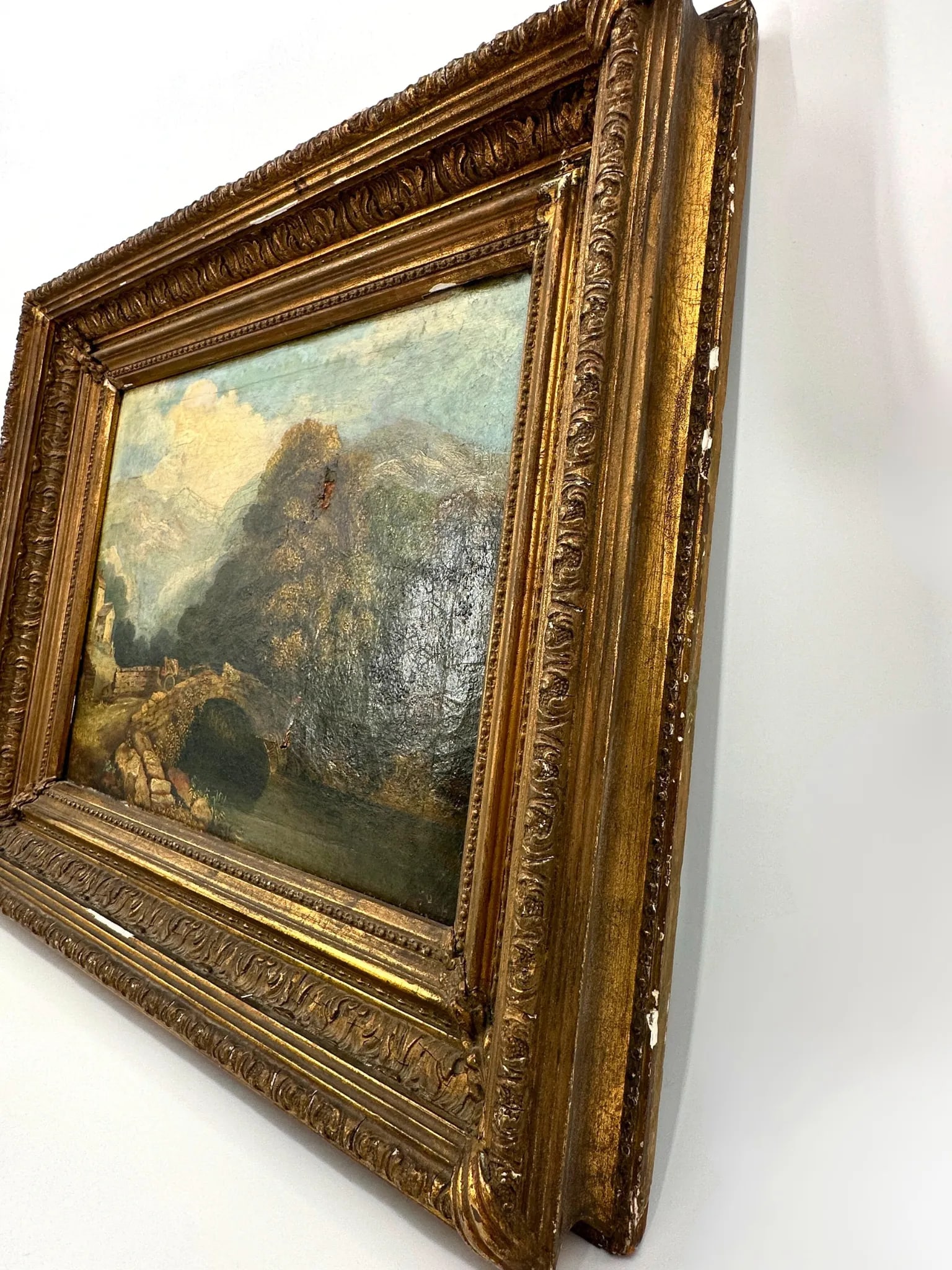 19th Century Landscape Painting Gilt Frame Antique - 9