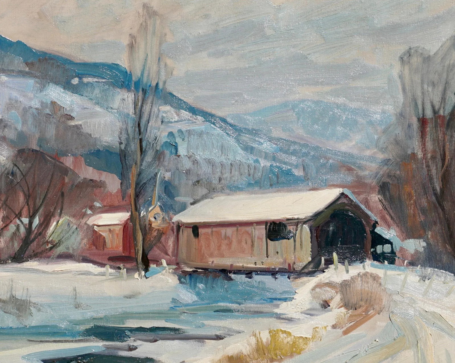 Emile Albert Gruppe 'Mass 1896-1978' "Covered Bridge" Snow Painting - 2