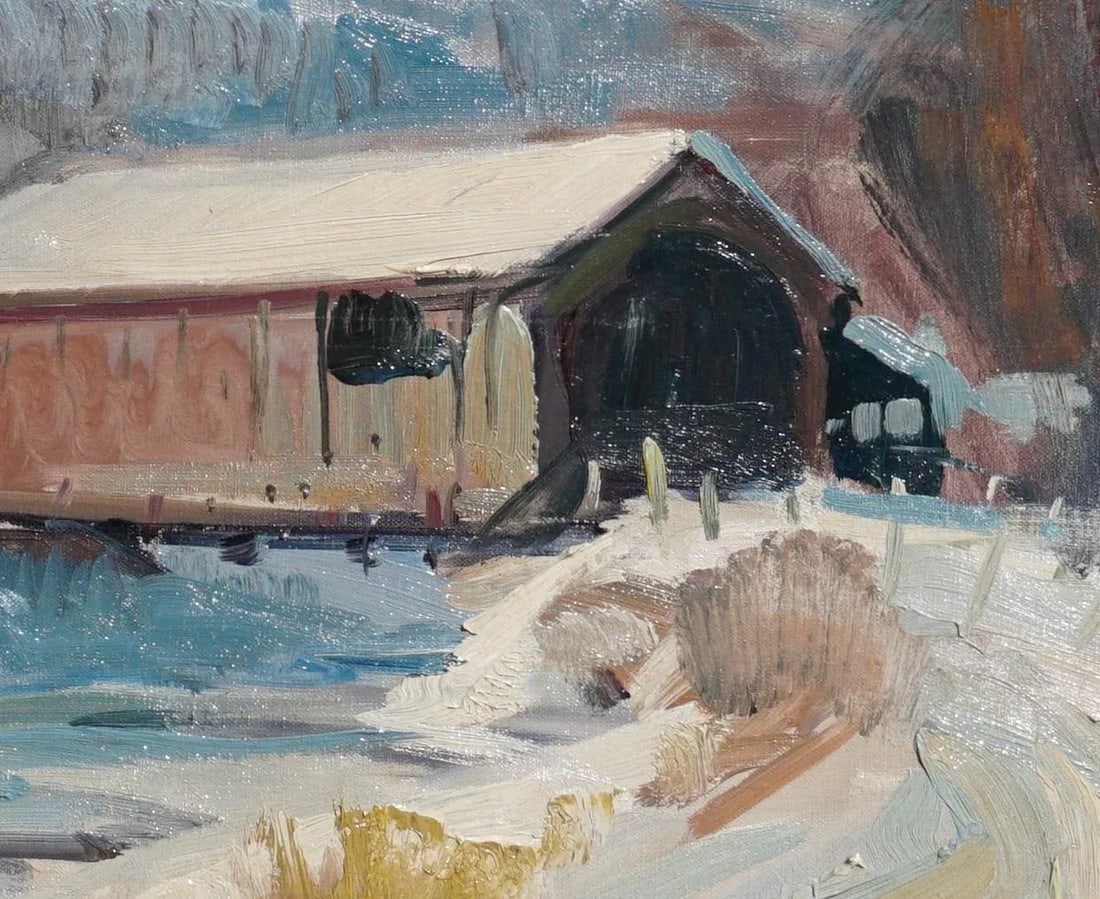 Emile Albert Gruppe 'Mass 1896-1978' "Covered Bridge" Snow Painting - 3
