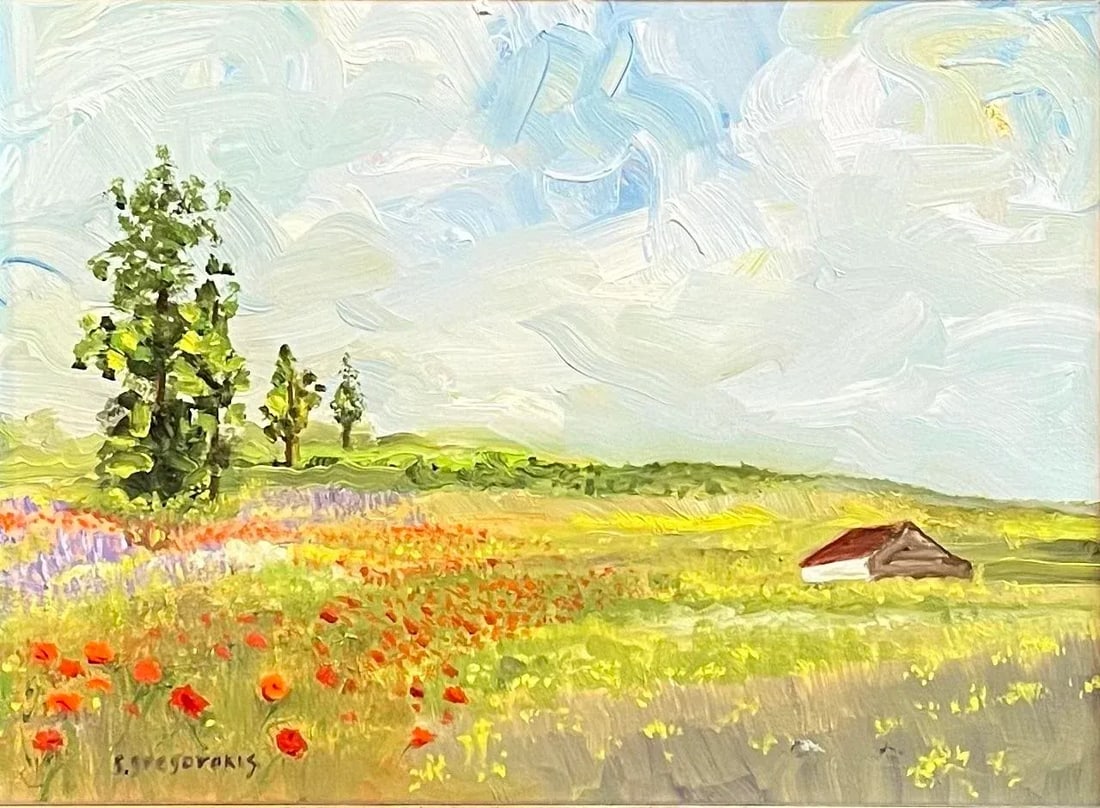 Poppy Field, Contemporary Impressionist Oil Painting by Satori Gregorakis. Framed. - 2