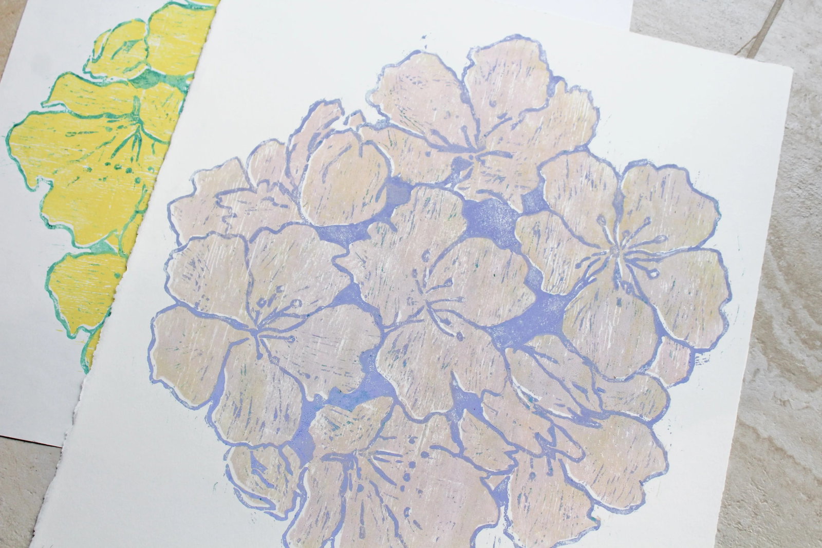 One of a Kind Pink Floral Woodblock Print by Michelle Farro - 10