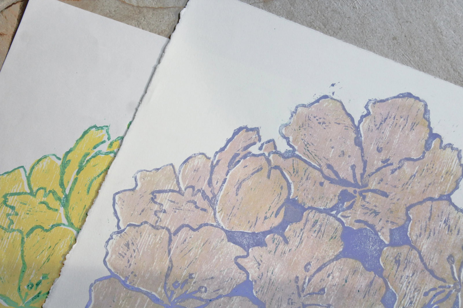 One of a Kind Pink Floral Woodblock Print by Michelle Farro - 11