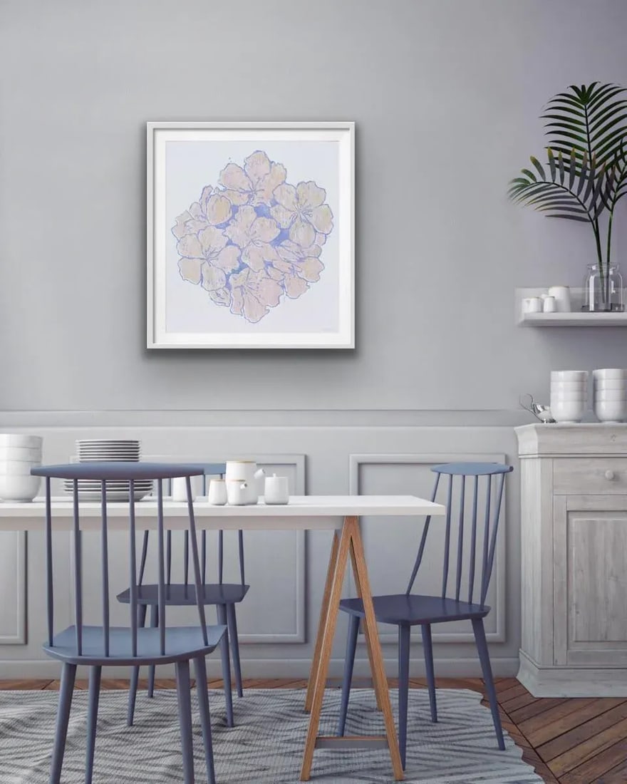 One of a Kind Pink Floral Woodblock Print by Michelle Farro - 2