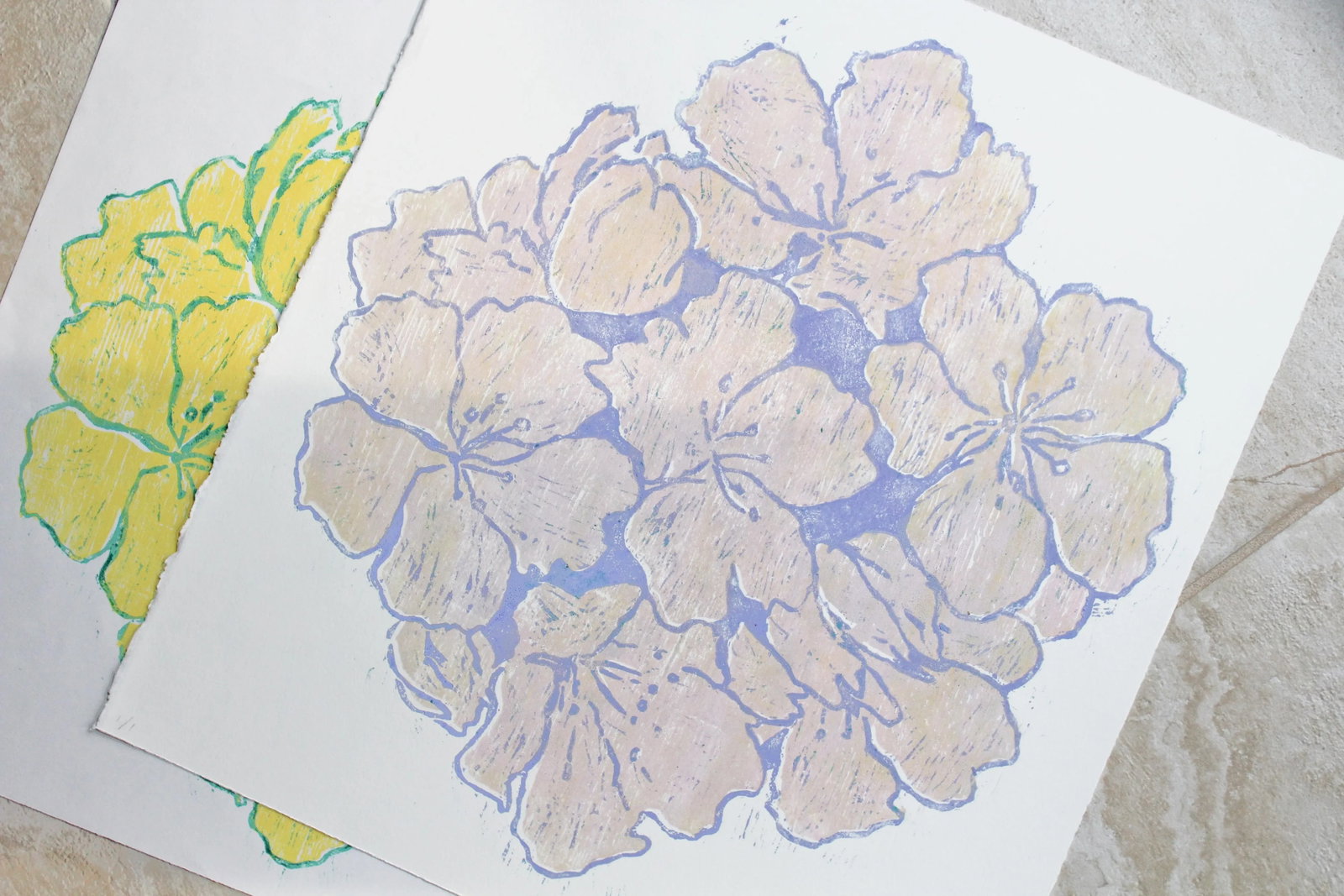 One of a Kind Pink Floral Woodblock Print by Michelle Farro - 3