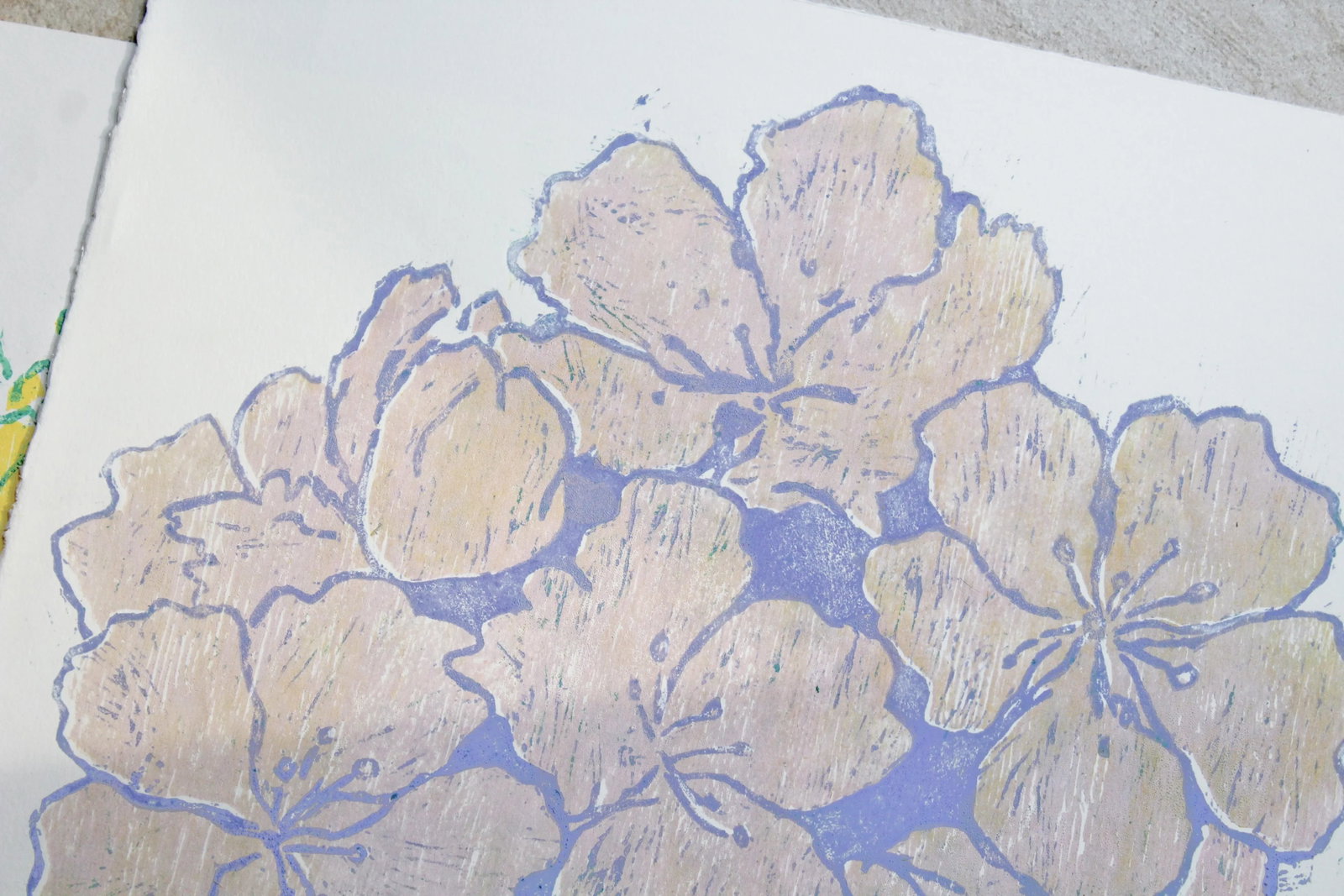 One of a Kind Pink Floral Woodblock Print by Michelle Farro - 4