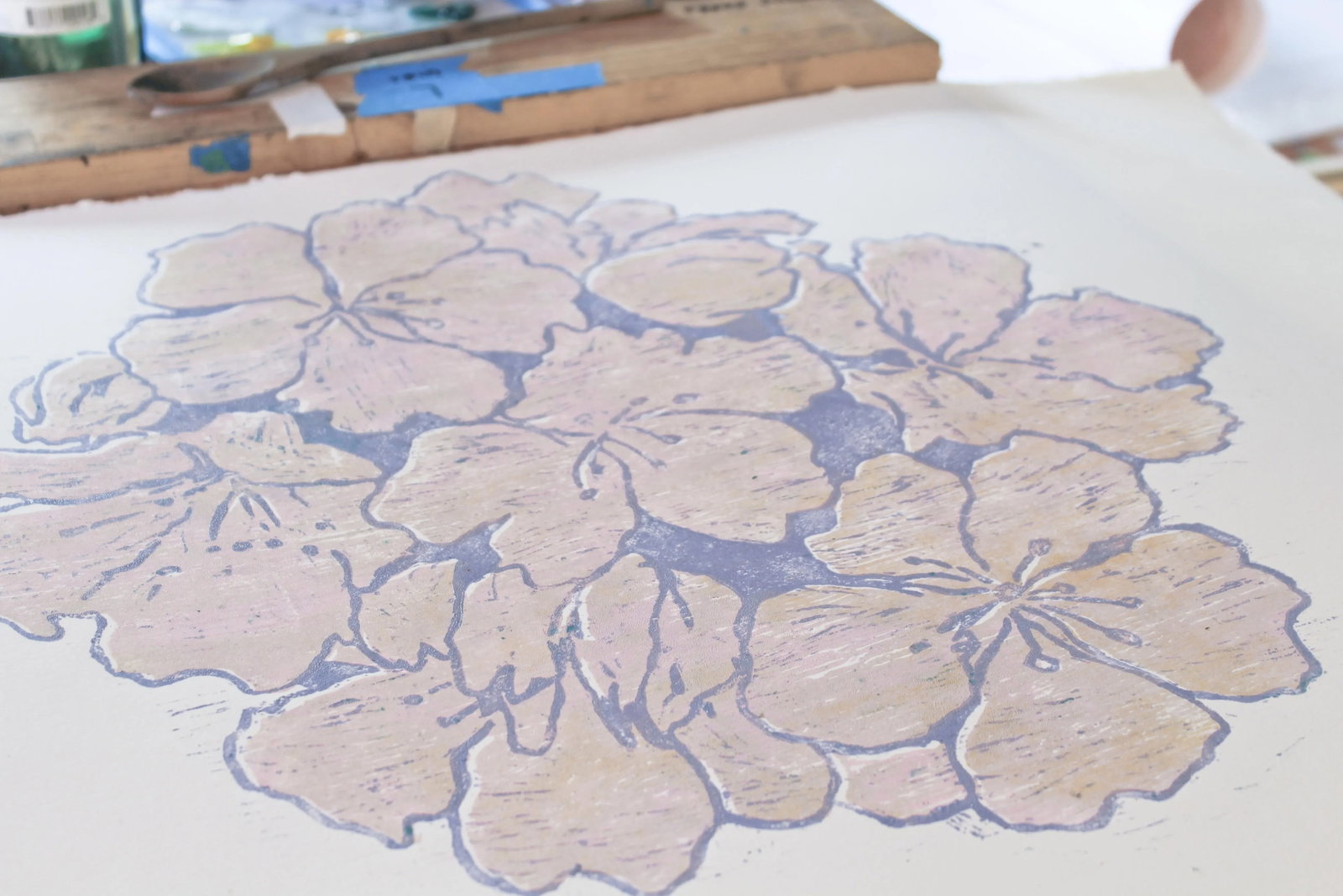One of a Kind Pink Floral Woodblock Print by Michelle Farro - 8