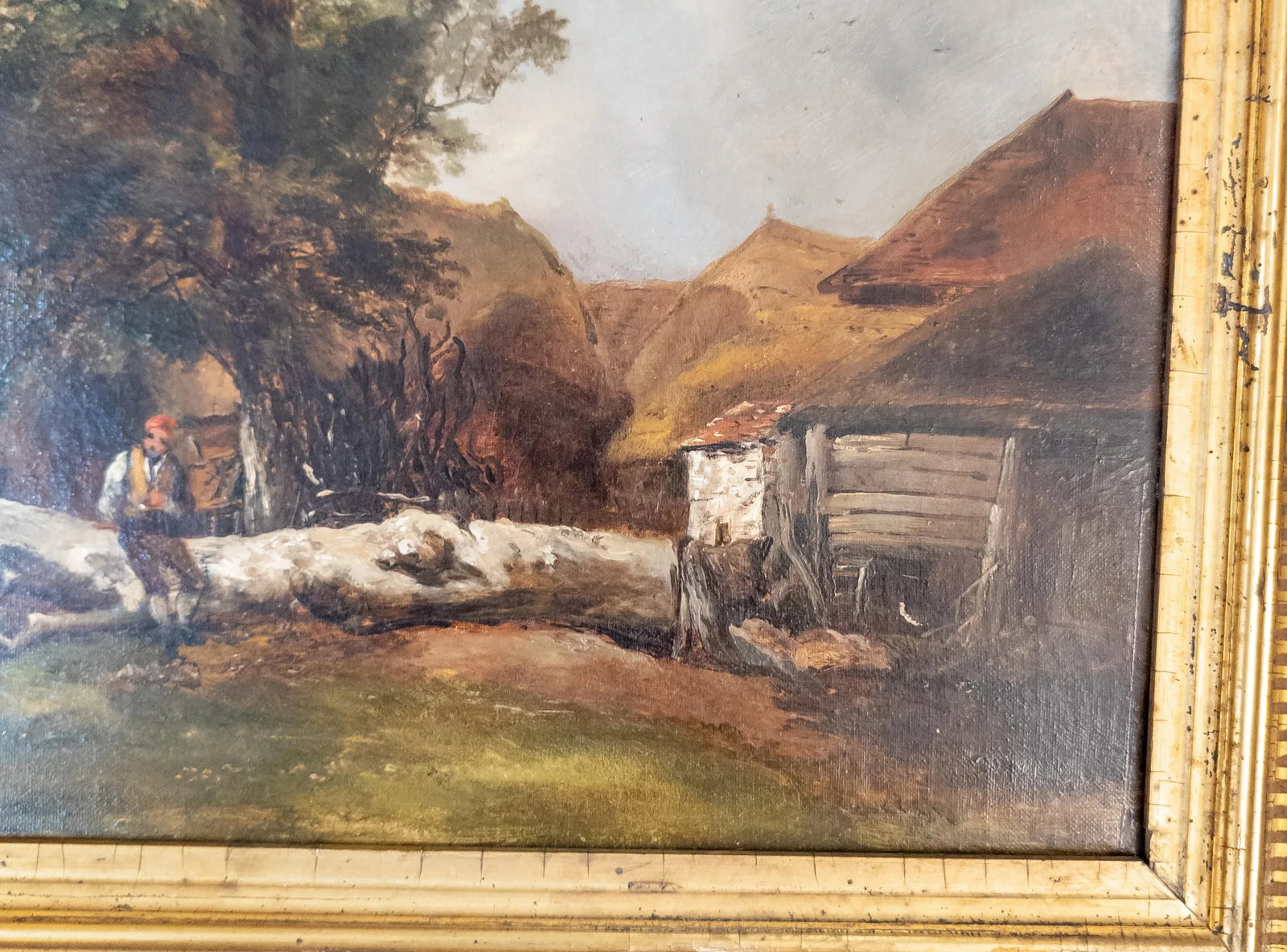 19th Century European Landscape Genre Scene Oil Painting in Great Frame - 10