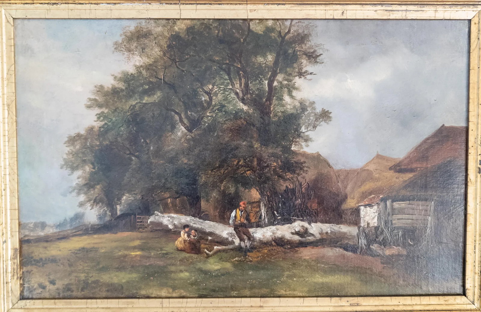 19th Century European Landscape Genre Scene Oil Painting in Great Frame - 2