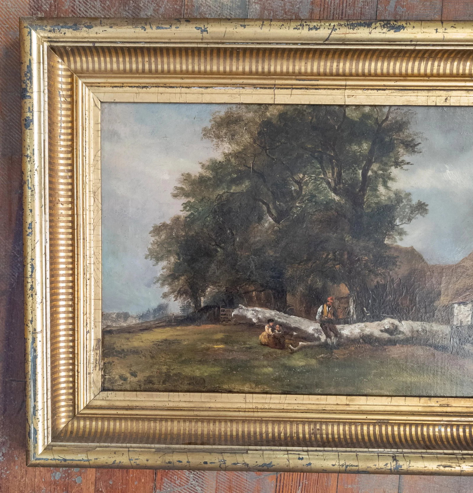 19th Century European Landscape Genre Scene Oil Painting in Great Frame - 3