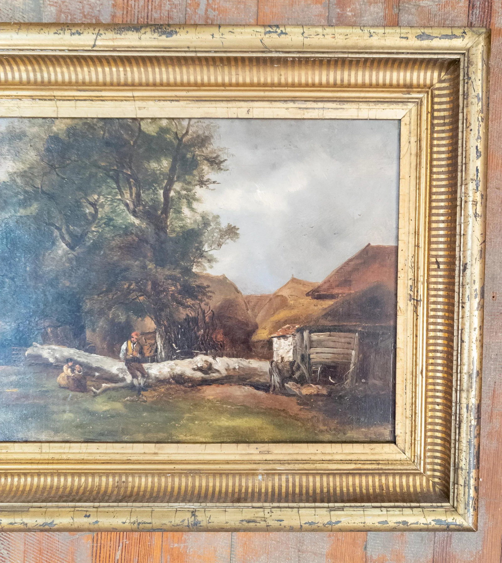 19th Century European Landscape Genre Scene Oil Painting in Great Frame - 4