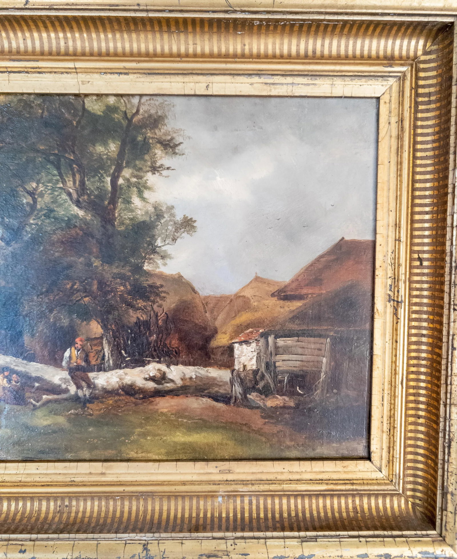 19th Century European Landscape Genre Scene Oil Painting in Great Frame - 6