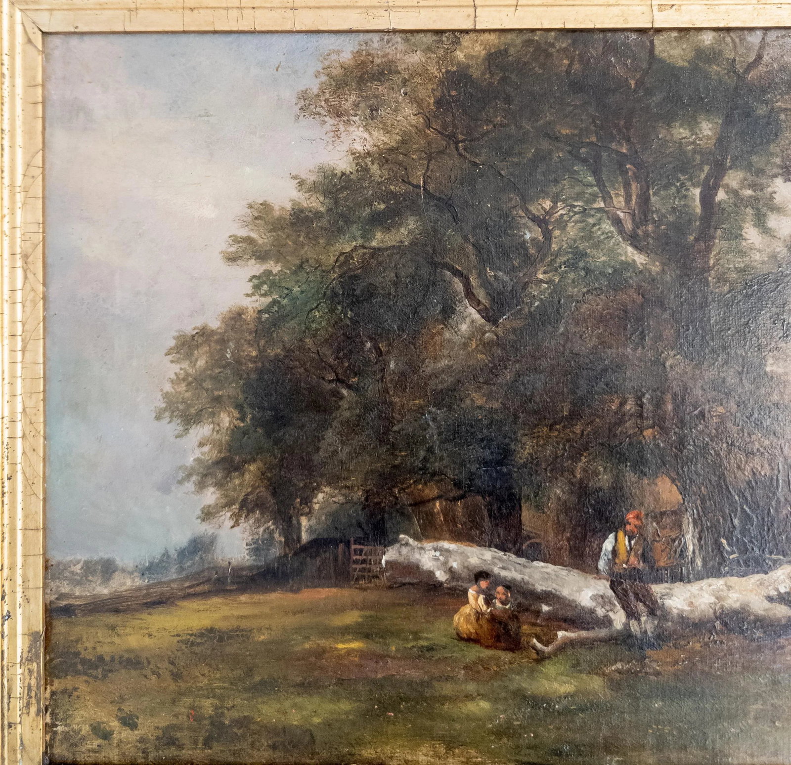 19th Century European Landscape Genre Scene Oil Painting in Great Frame - 8
