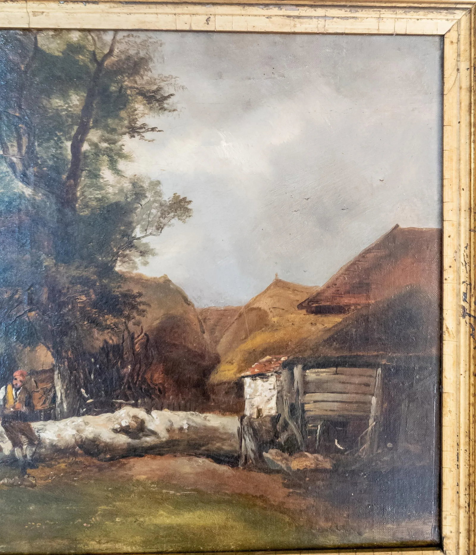 19th Century European Landscape Genre Scene Oil Painting in Great Frame - 9