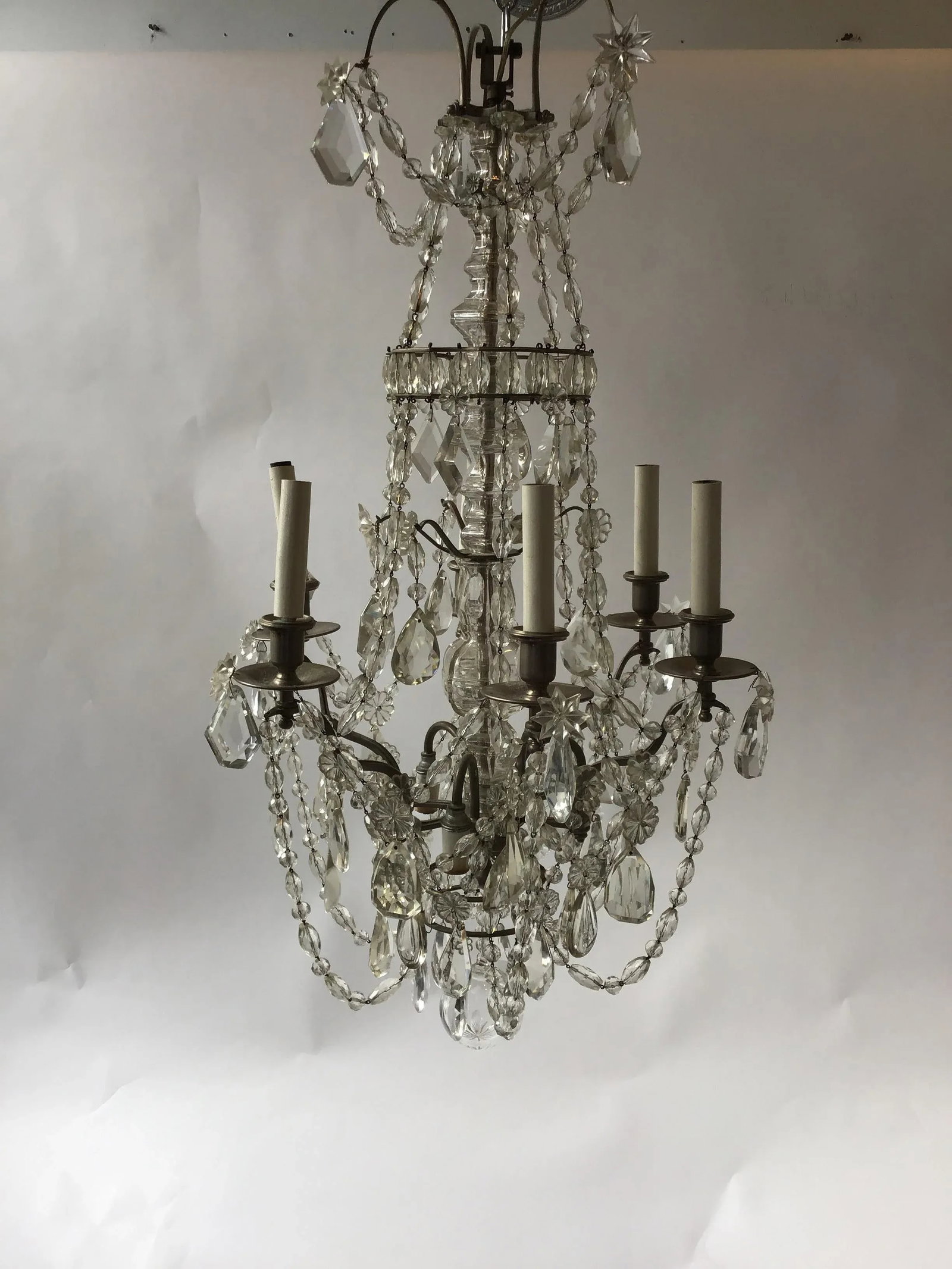 1940s French 6-Arm Crystal Chandelier - 6