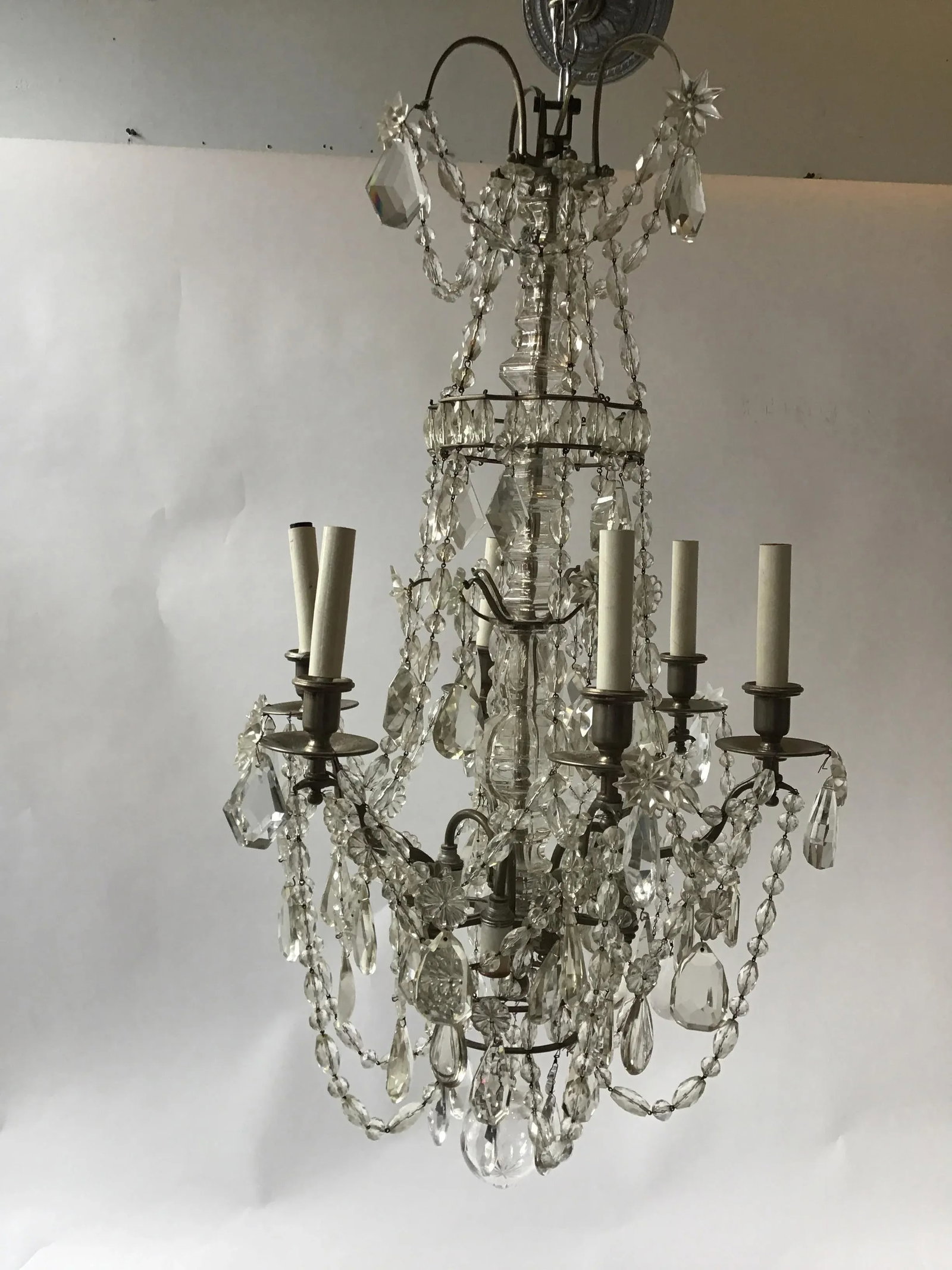 1940s French 6-Arm Crystal Chandelier - 7