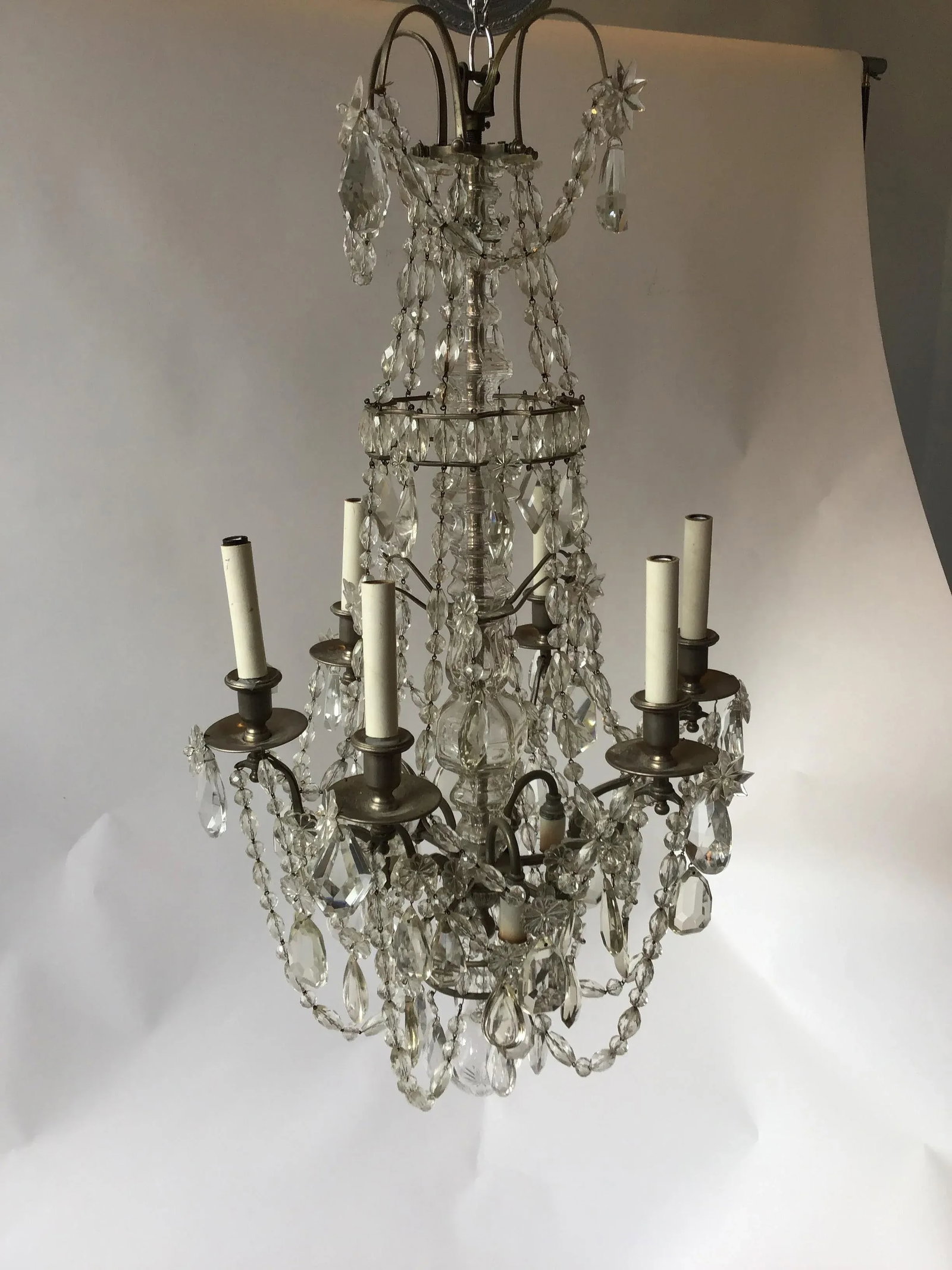 1940s French 6-Arm Crystal Chandelier - 8
