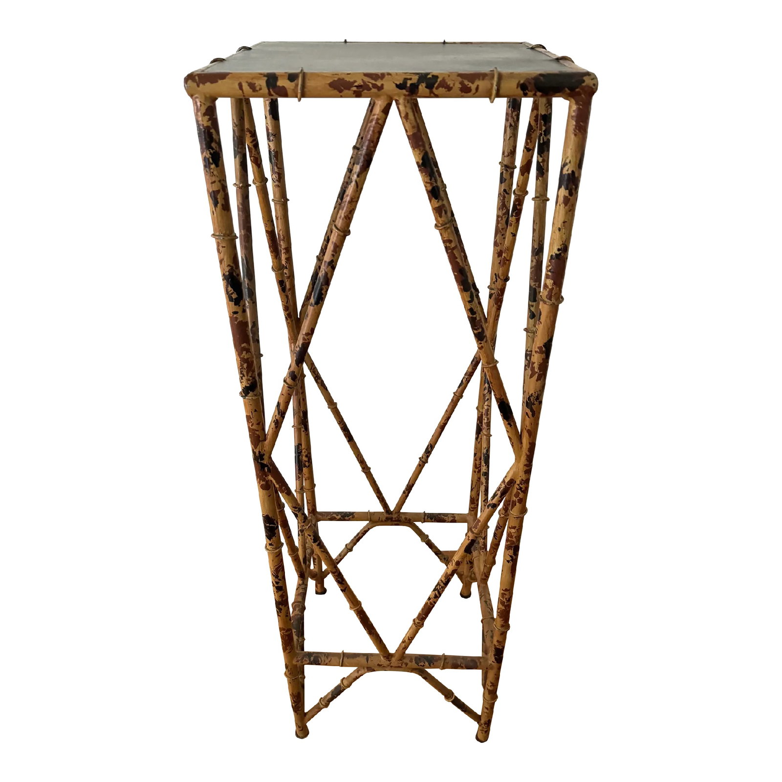 Vintage Faux Tortoise Metal Bamboo Plant Stand: Heavy metal faux bamboo plant stand. Faux tortoise painted finish. Nice weight and height. Condition: Alterations: Original Condition Unaltered Imperfections: Some Imperfections Condition Notes: Condi