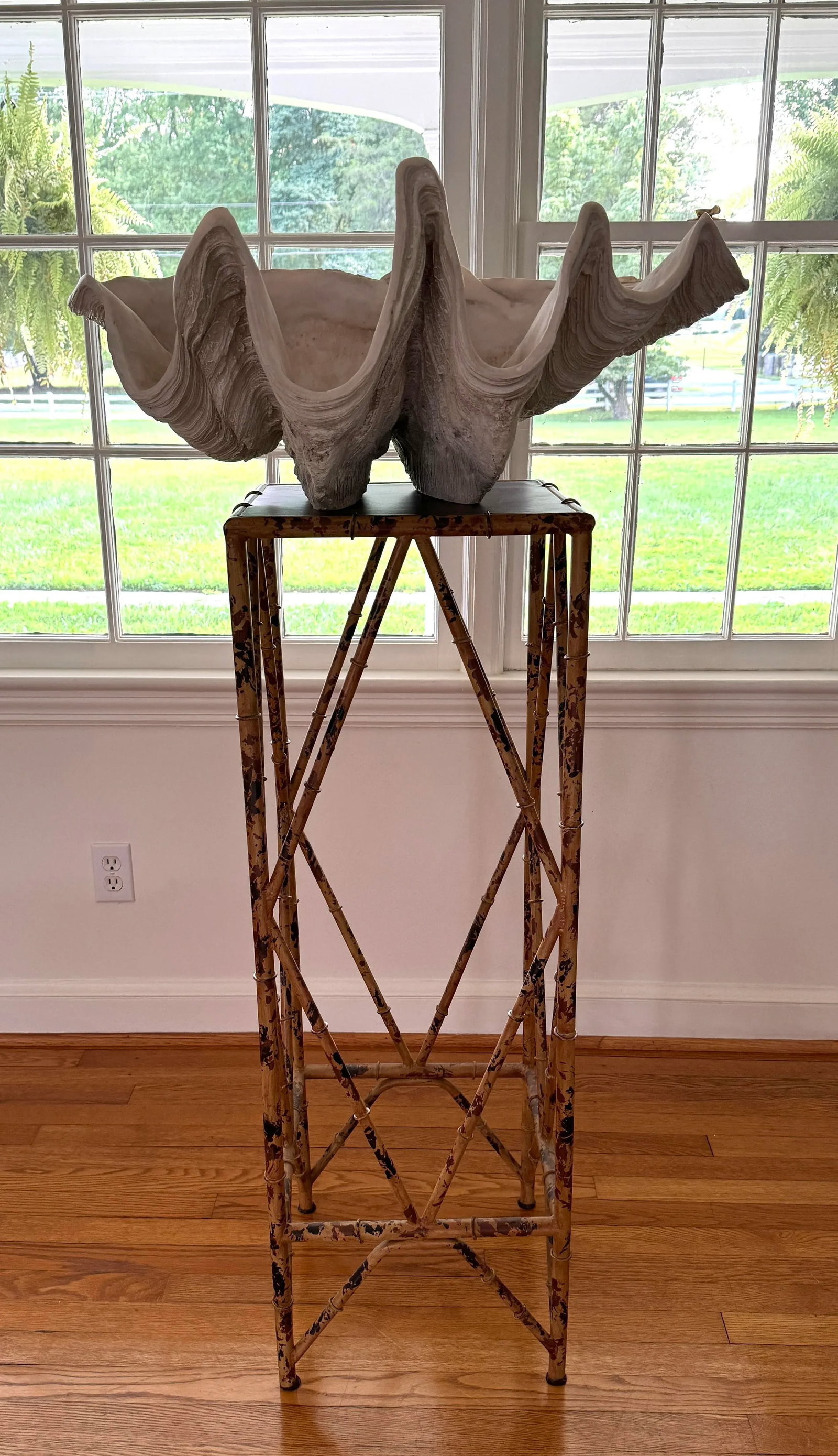 Vintage Faux Tortoise Metal Bamboo Plant Stand - 2