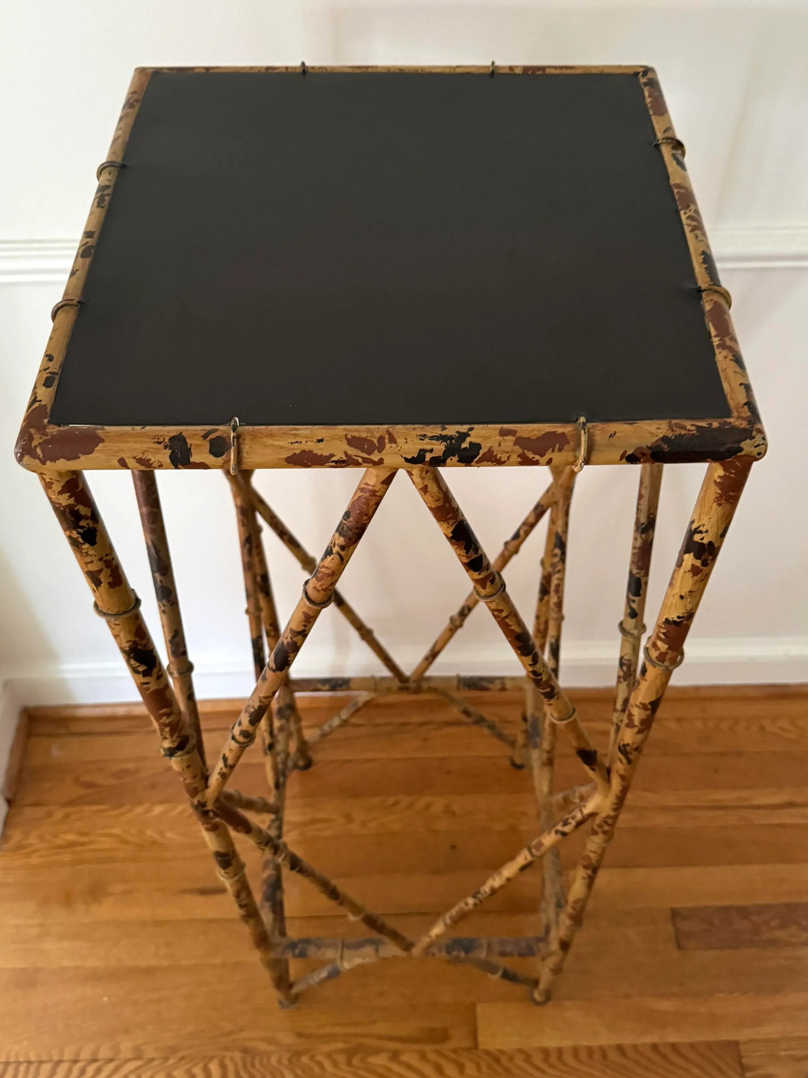 Vintage Faux Tortoise Metal Bamboo Plant Stand - 9