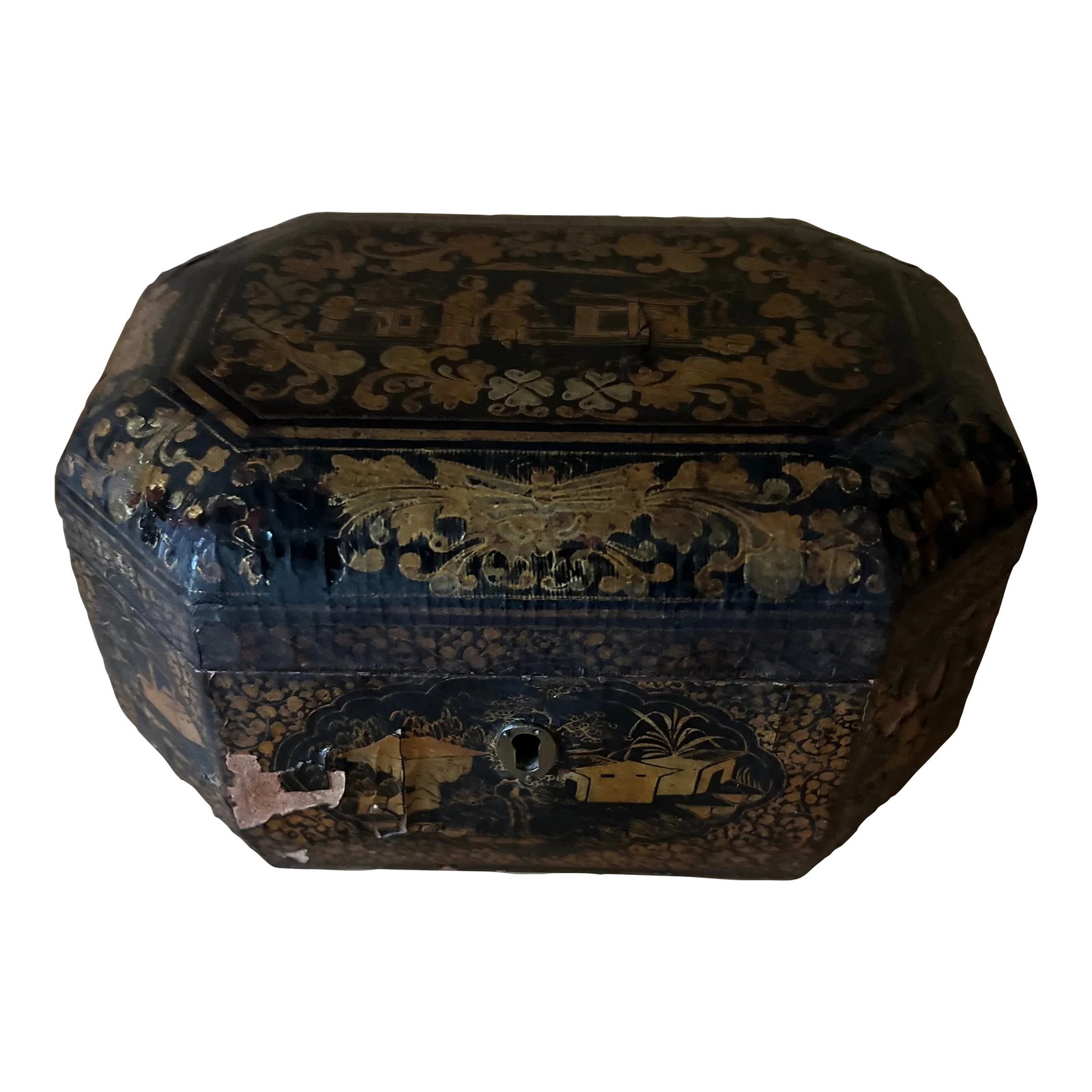 Antique Chinese Black Lacquered Tea Caddy (1 of 7)